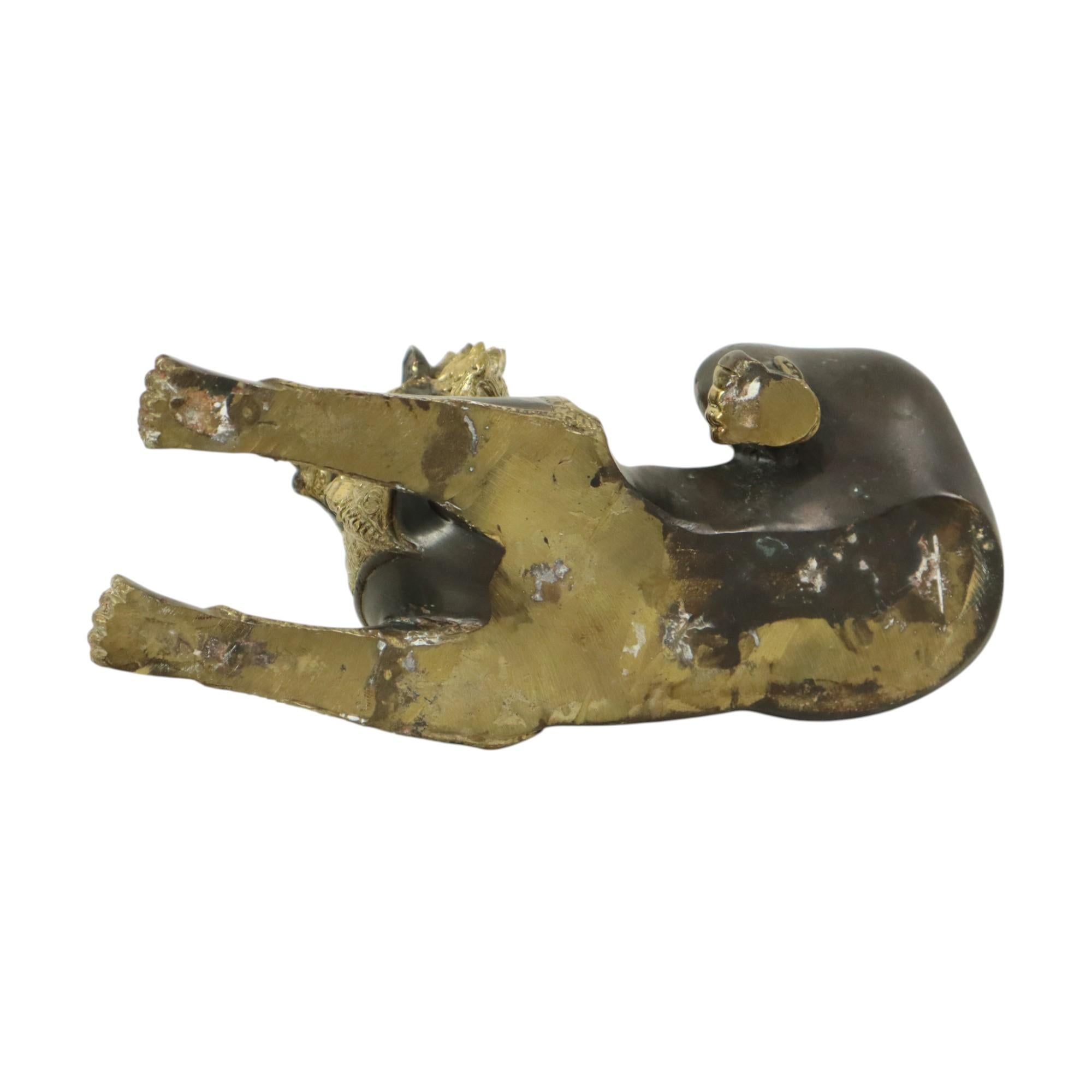 Gran León del Templo Estatua de Bronce Dorado Tailandia Singha Foo Dog 27cm en venta 6