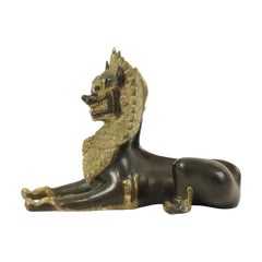 Large Temple Lion Gilded Bronze Statue Thailand Singha Foo Dog 27cm