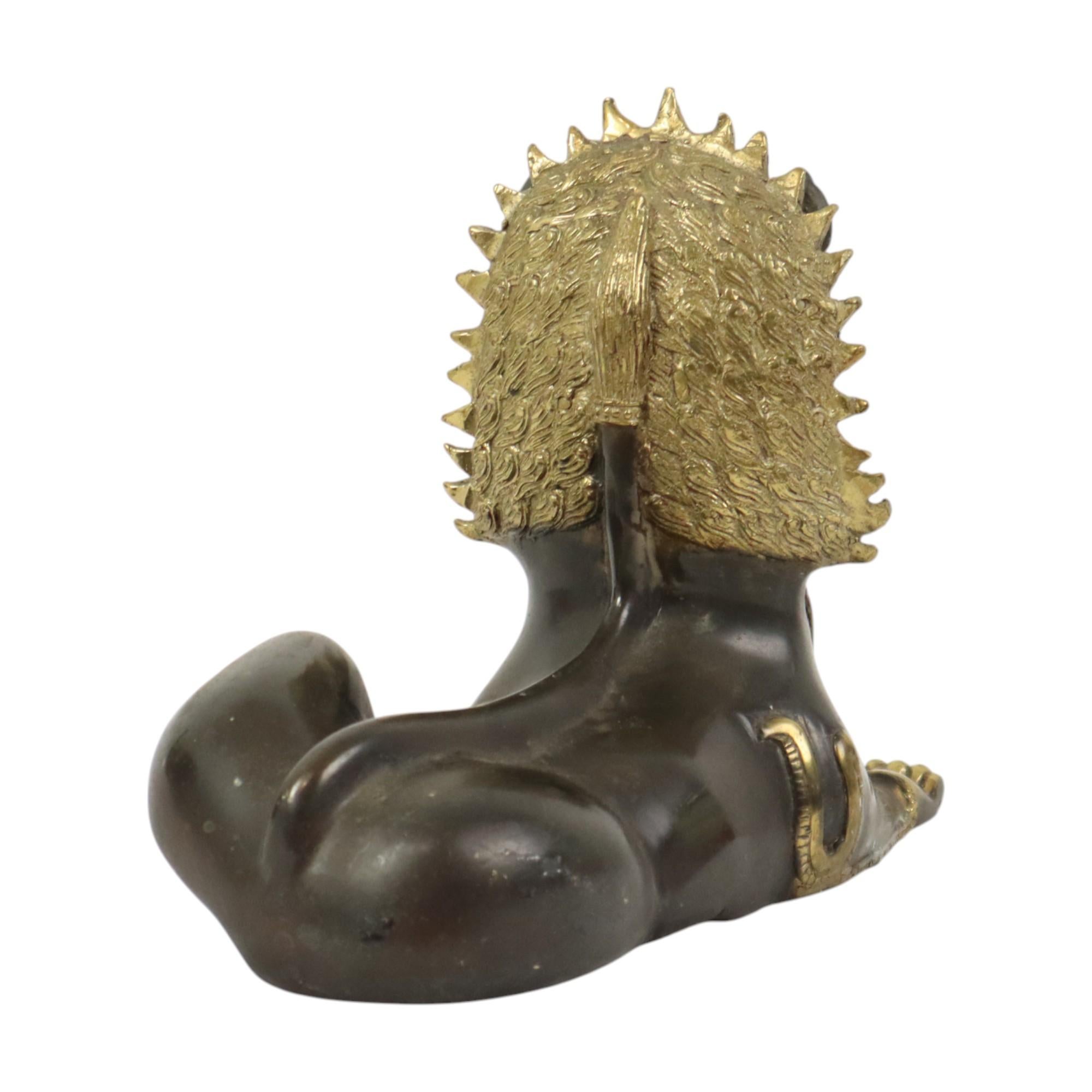 Gran León del Templo Estatua de Bronce Dorado Tailandia Singha Foo Dog 27cm en venta 1