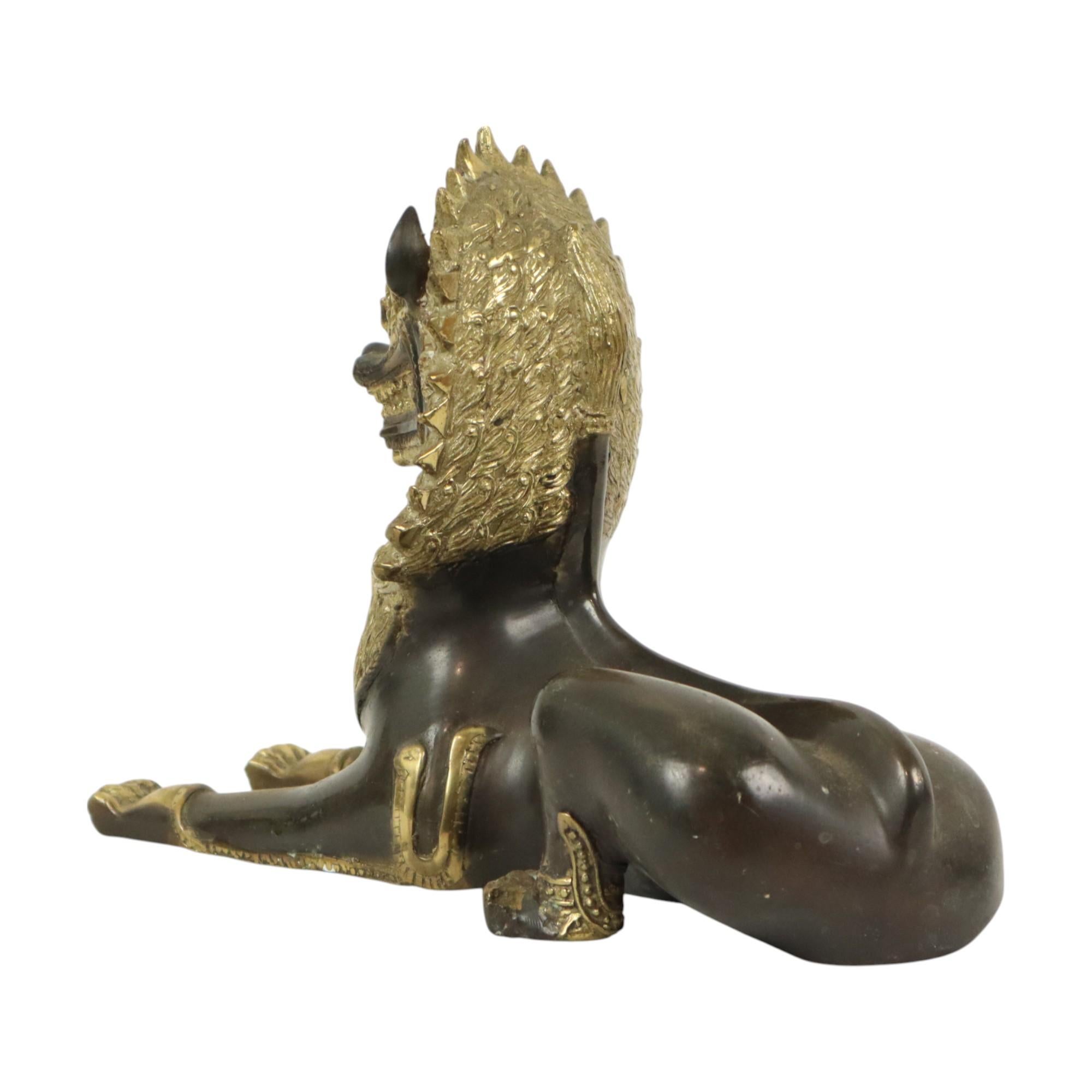 Gran León del Templo Estatua de Bronce Dorado Tailandia Singha Foo Dog 27cm en venta 2