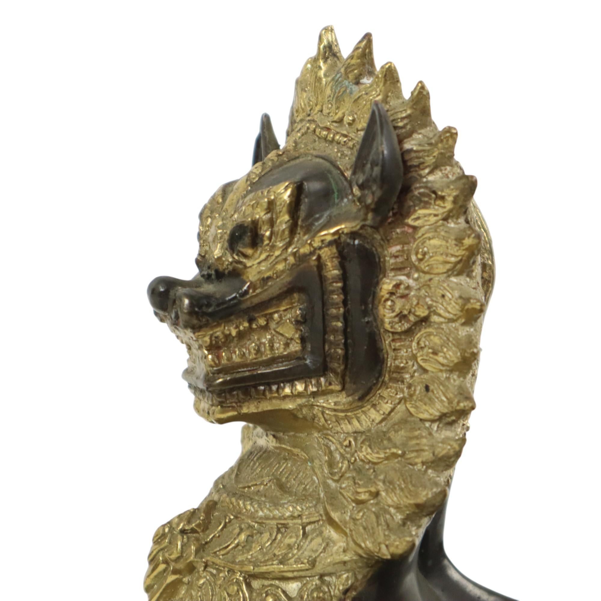 Gran León del Templo Estatua de Bronce Dorado Tailandia Singha Foo Dog 27cm en venta 3