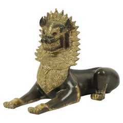 Large Temple Lion Gilded Bronze Statue Thailand Singha Foo Dog 27cm