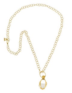 Large Temple St. Clair Rock Crystal Diamond 18 Karat Gold Amulet Drop Necklace