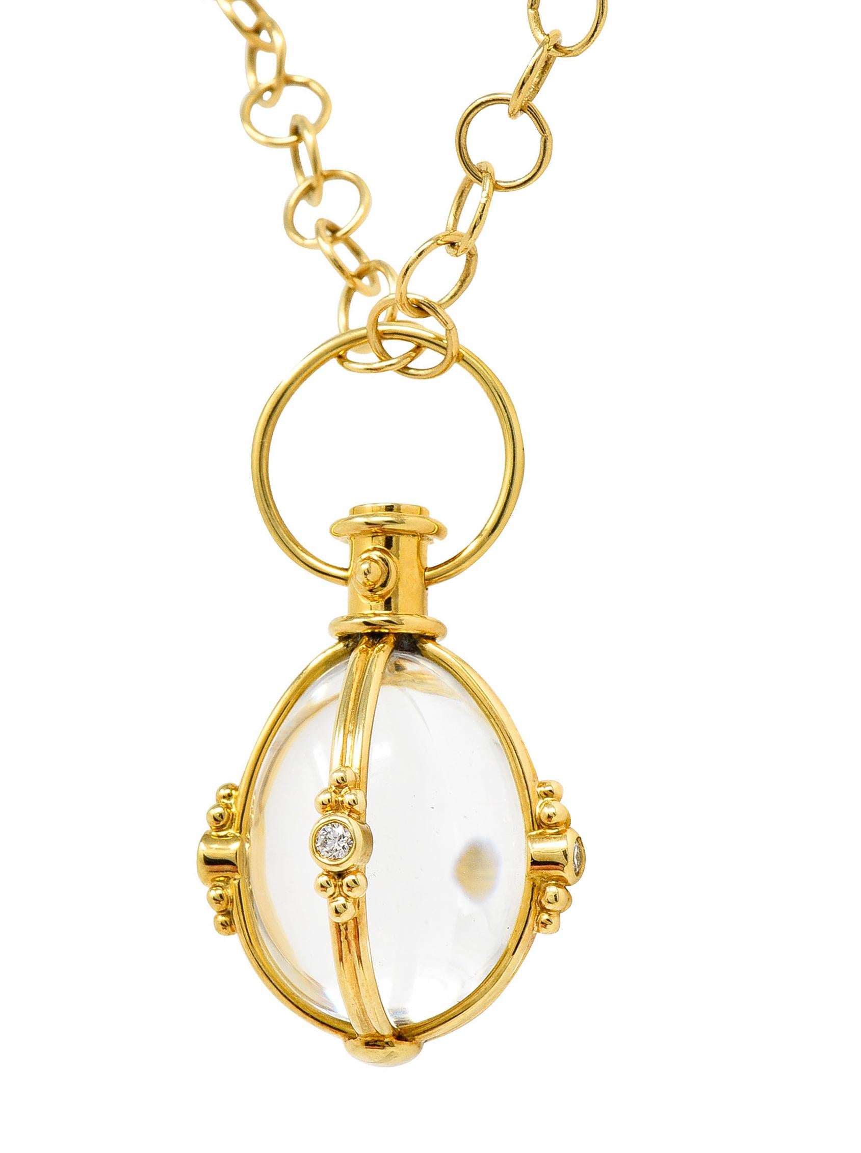 Women's or Men's Large Temple St. Clair Rock Crystal Diamond 18 Karat Gold Amulet Drop Necklace