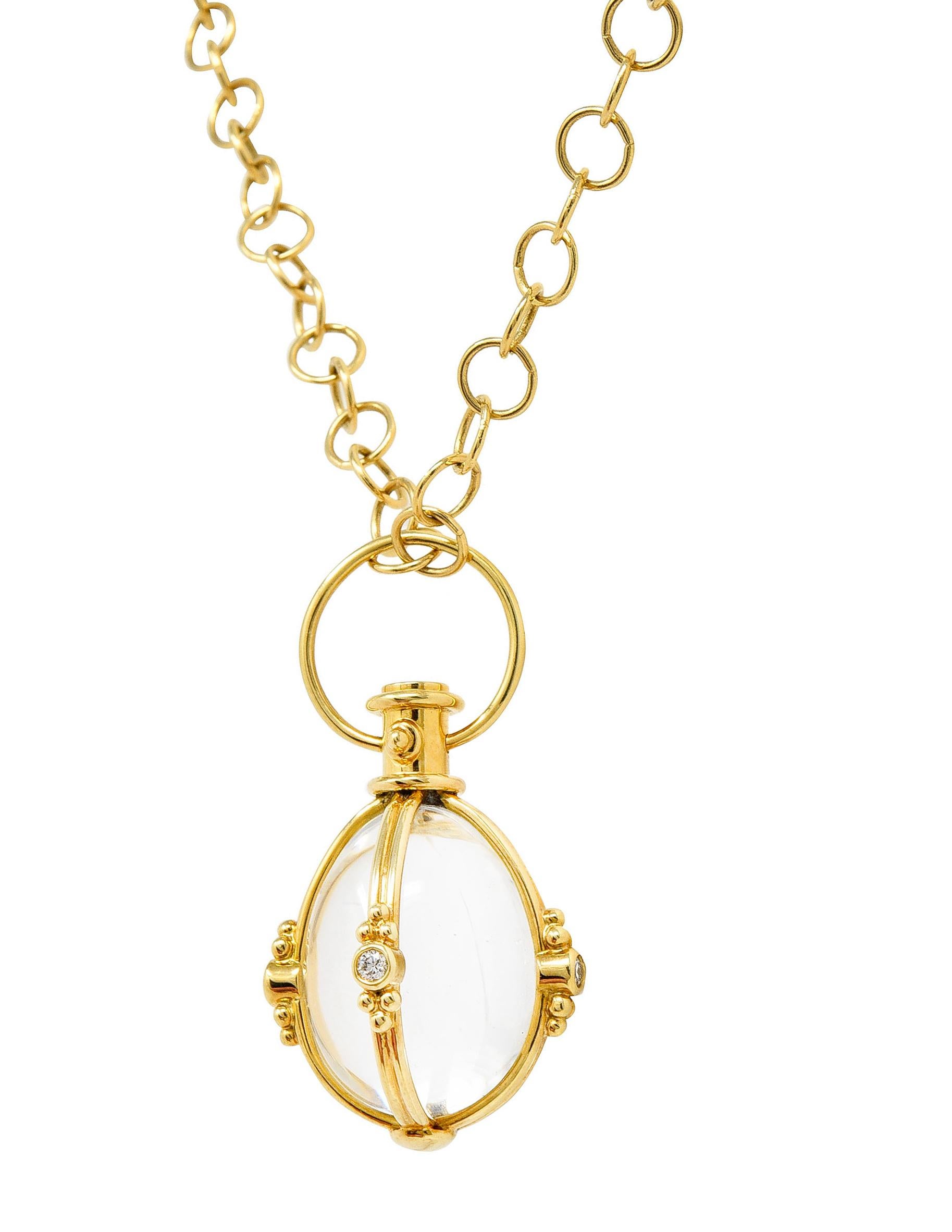 Large Temple St. Clair Rock Crystal Diamond 18 Karat Gold Amulet Drop Necklace 1