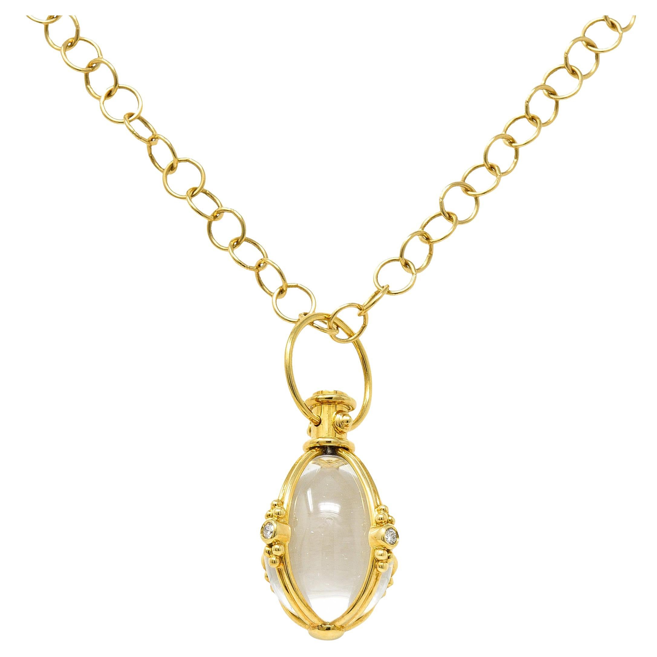Large Temple St. Clair Rock Crystal Diamond 18 Karat Gold Amulet Drop Necklace