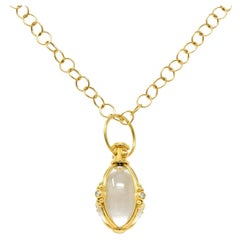 Collier pendentif amulette en or 18 carats avec cristal de roche et diamant "Temple St