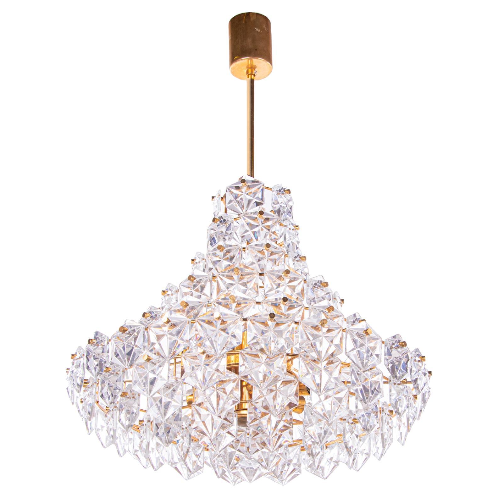 Large Kinkeldey Ten-Tier Chandelier Crystal & Gold-Plated Brass, Germany, 1960s