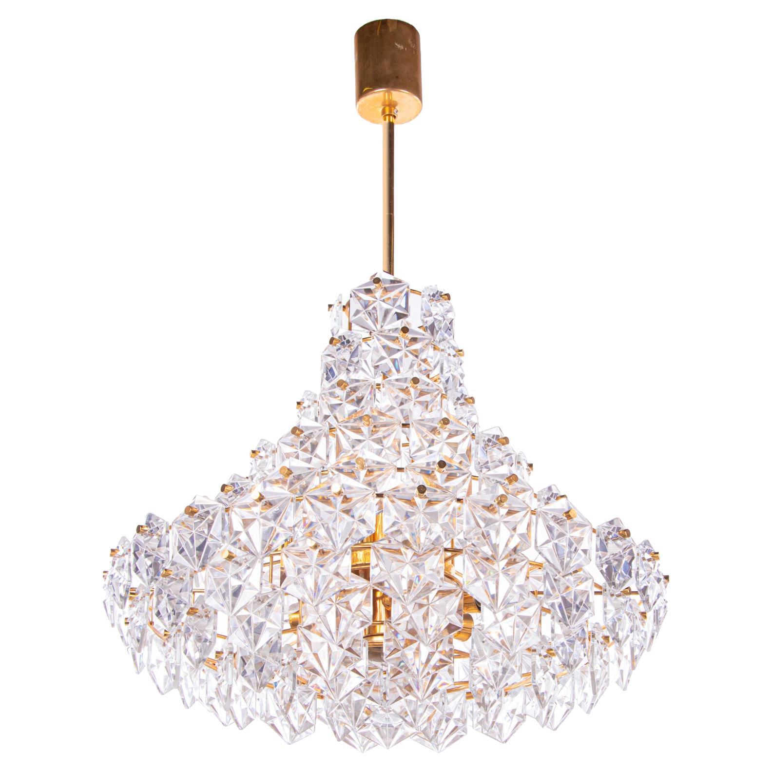 Large Ten-Tier Gold-Plated Kinkeldey Chandelier Crystal & Brass, Germany, 1960s