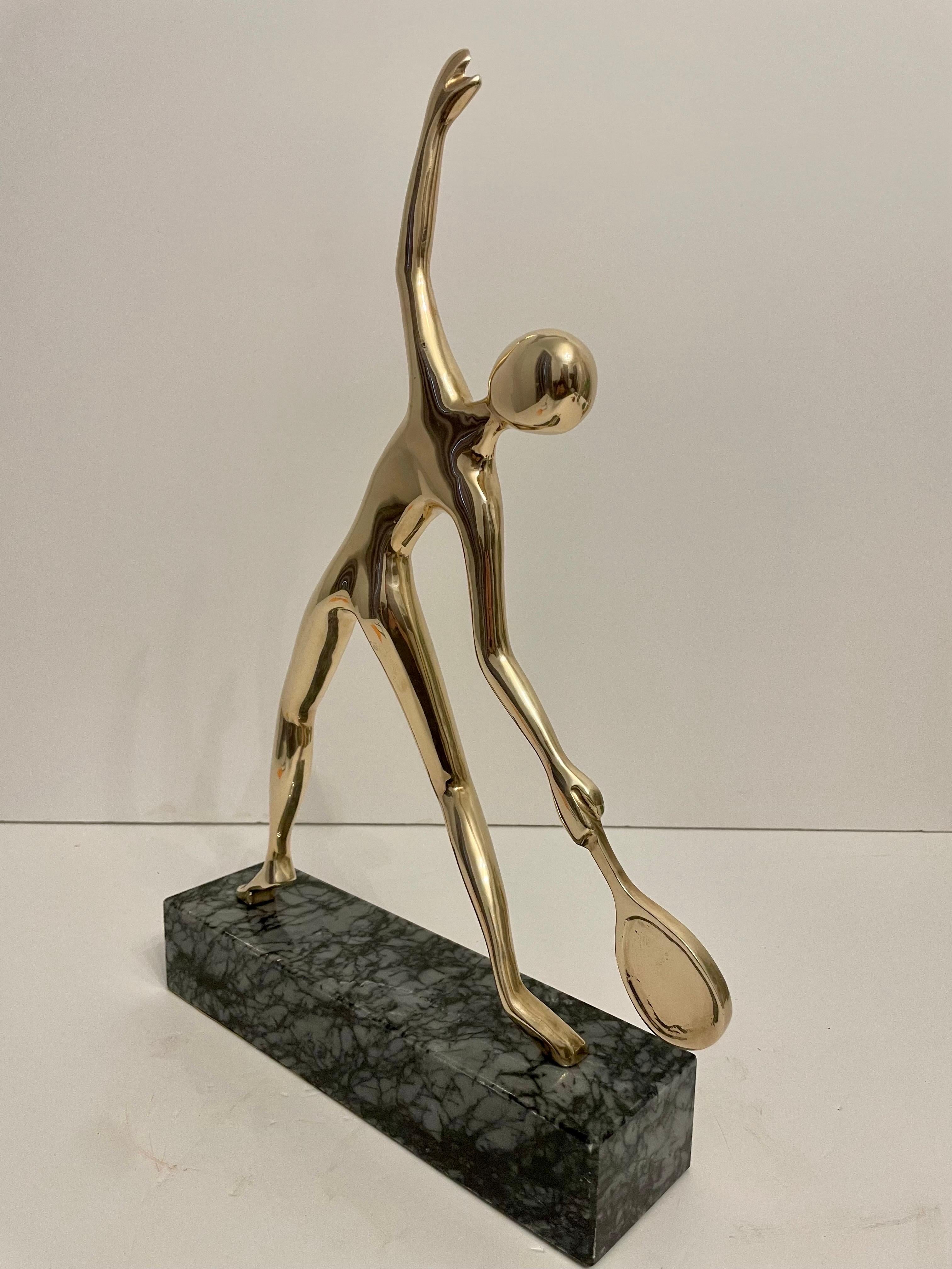 Large Tennis Player Sculpture in Solid Brass In Good Condition In New York, NY