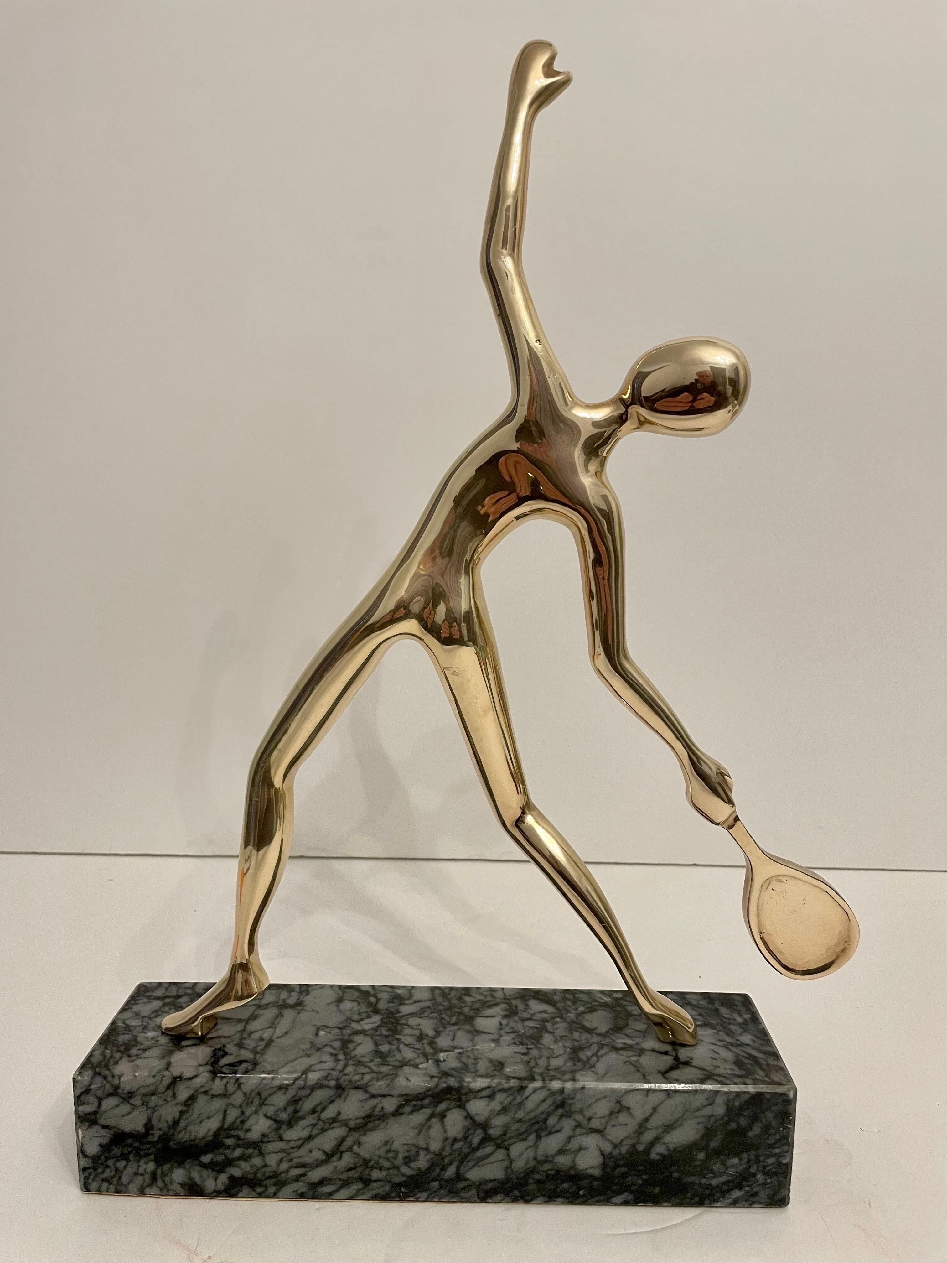 20th Century Large Tennis Player Sculpture in Solid Brass