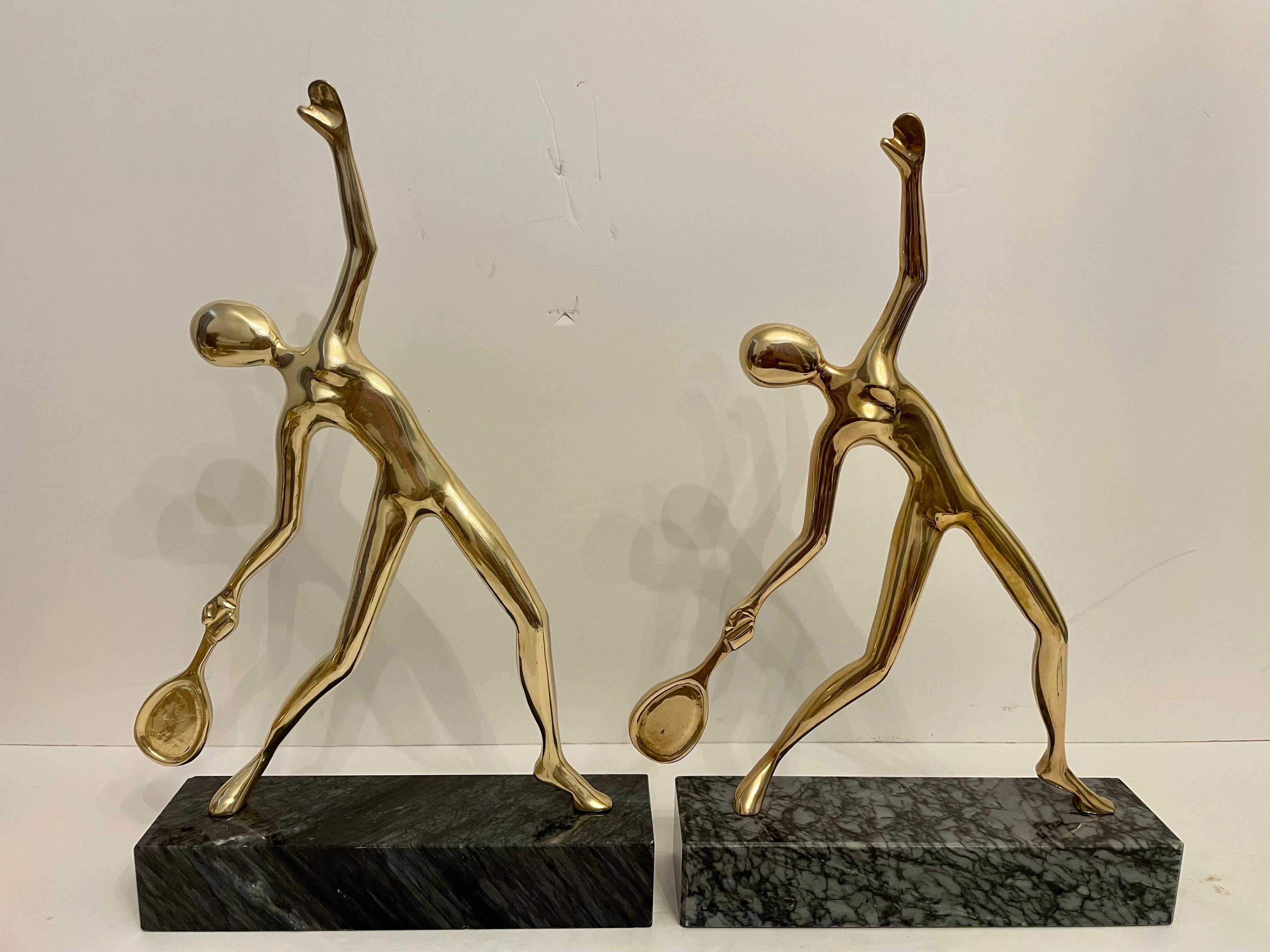 Large Tennis Player Sculpture in Solid Brass on Marble Base For Sale 6