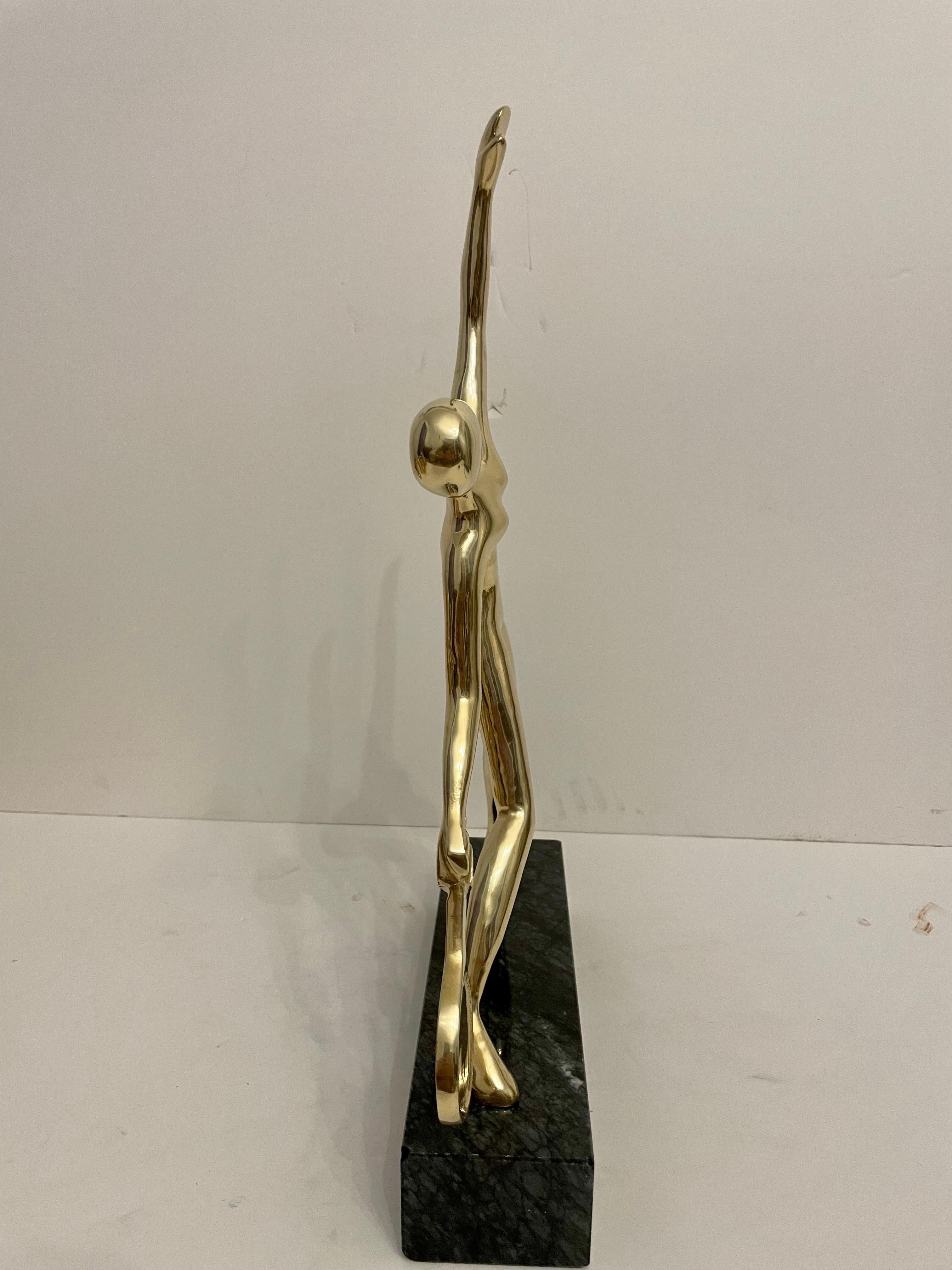 Large Tennis Player Sculpture in Solid Brass on Marble Base For Sale 1