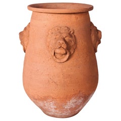 Vintage Large Terracotta Garden Pot with Lion Engraving from Early 20th Century, England