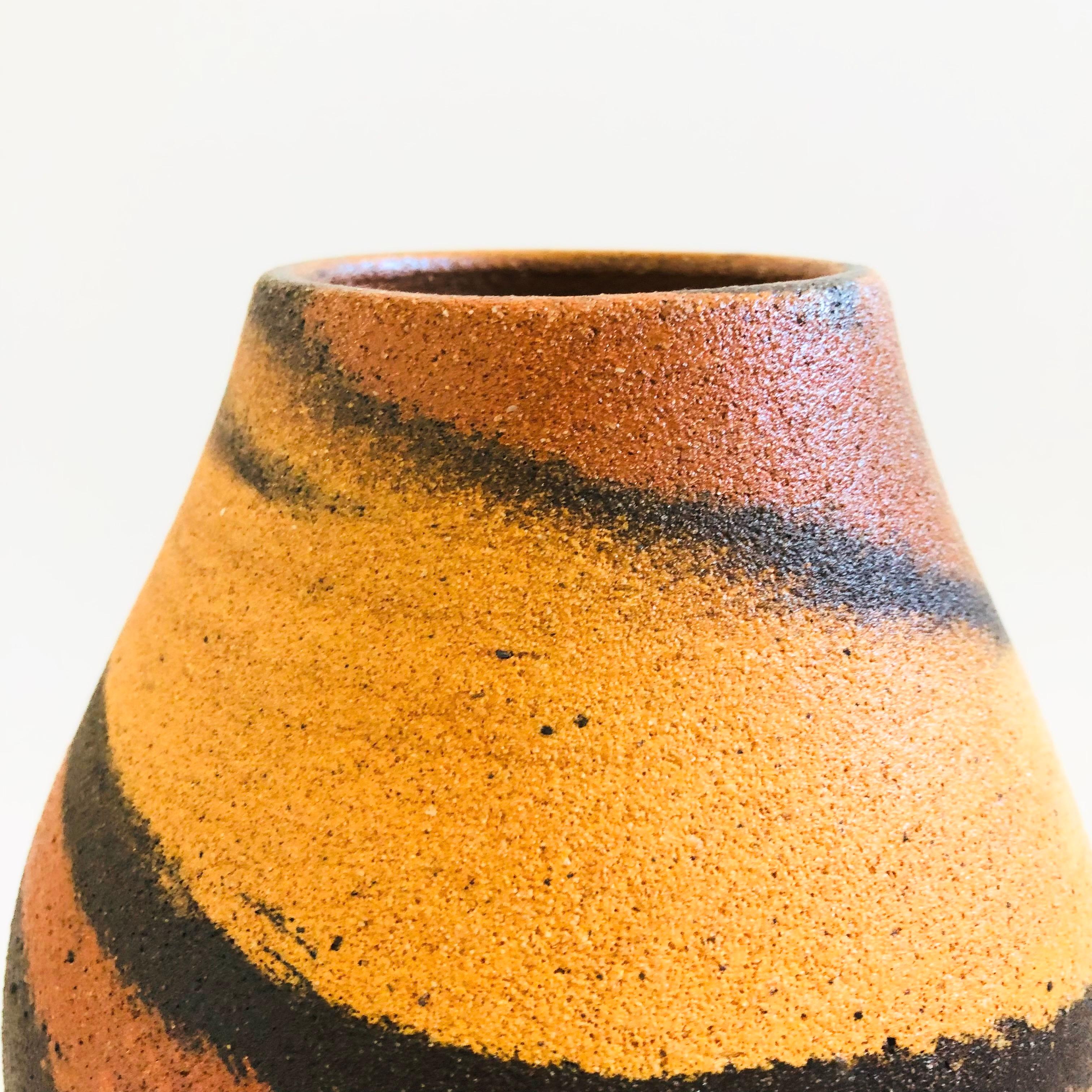 Organic Modern Large Terra Cotta Swirl Pottery Vase For Sale