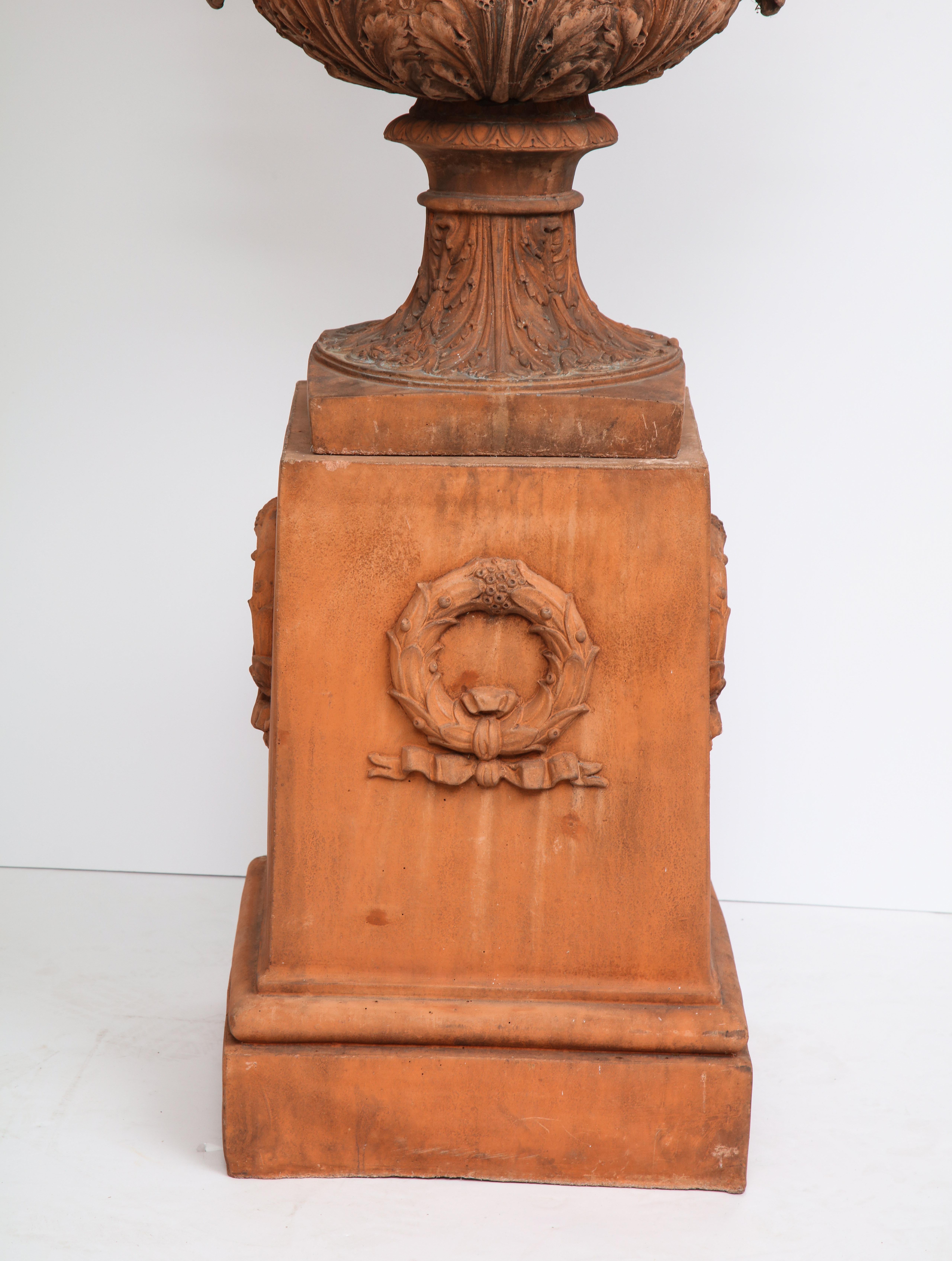 Large Terra Cotta Urn on Pedestal 7