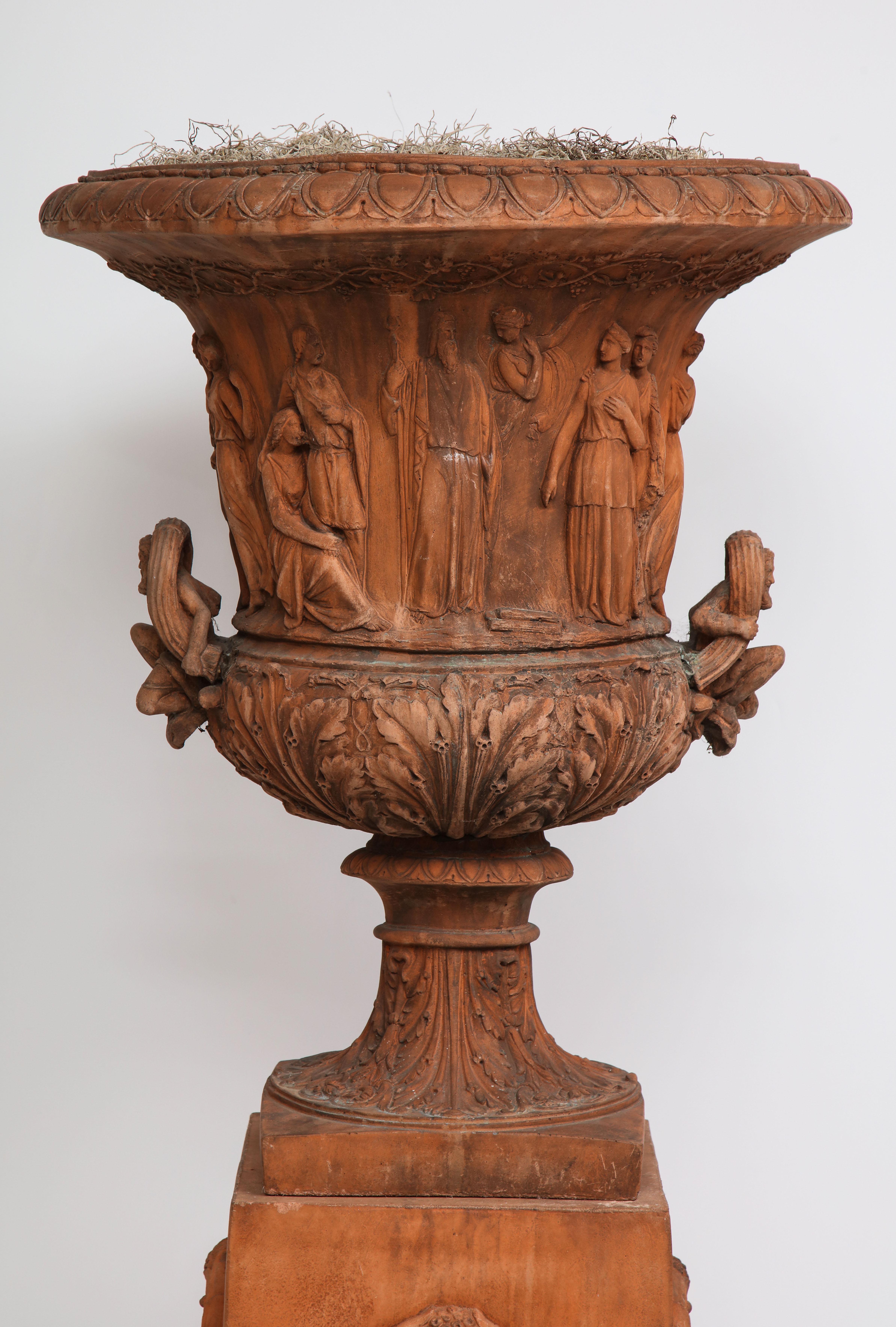 Large Terra Cotta Urn on Pedestal 8