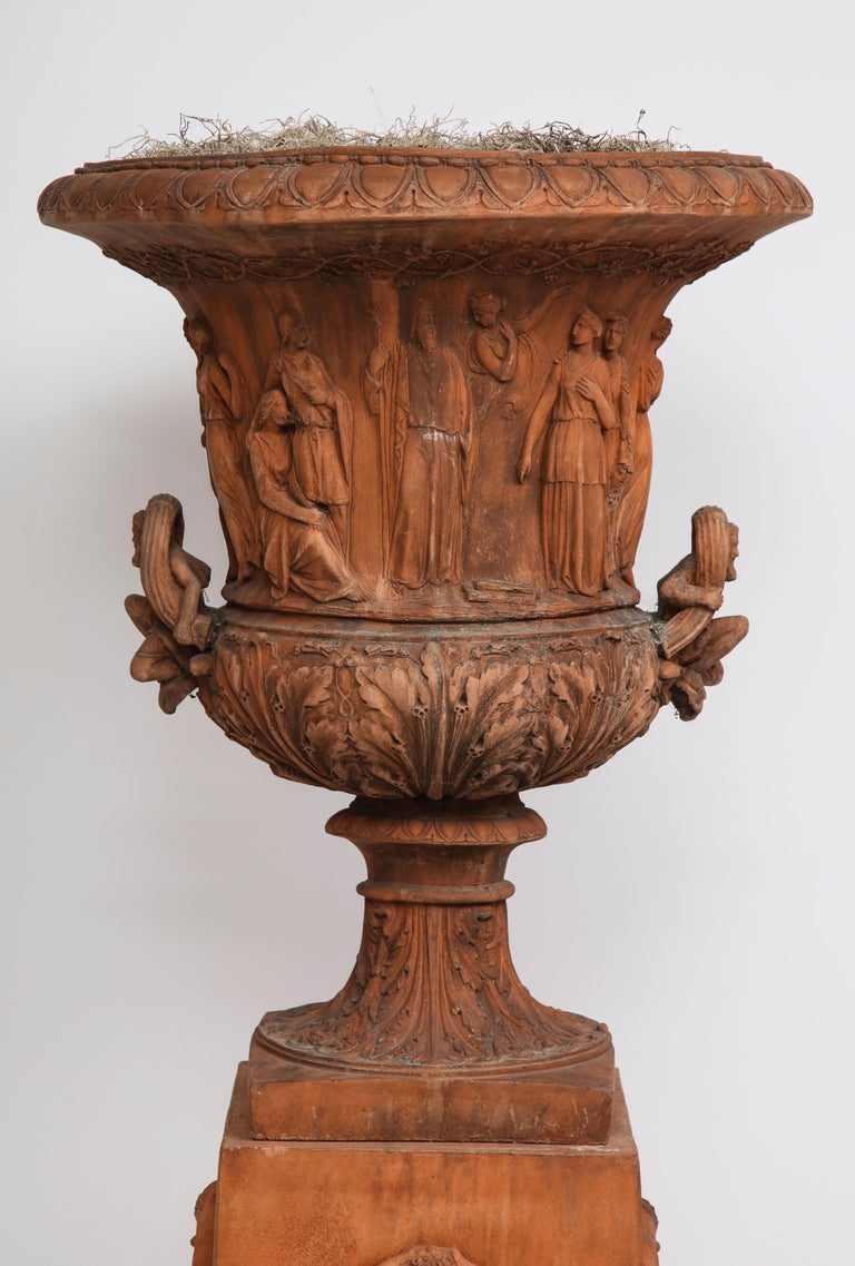 Large Terra Cotta Urn on Pedestal at 1stDibs