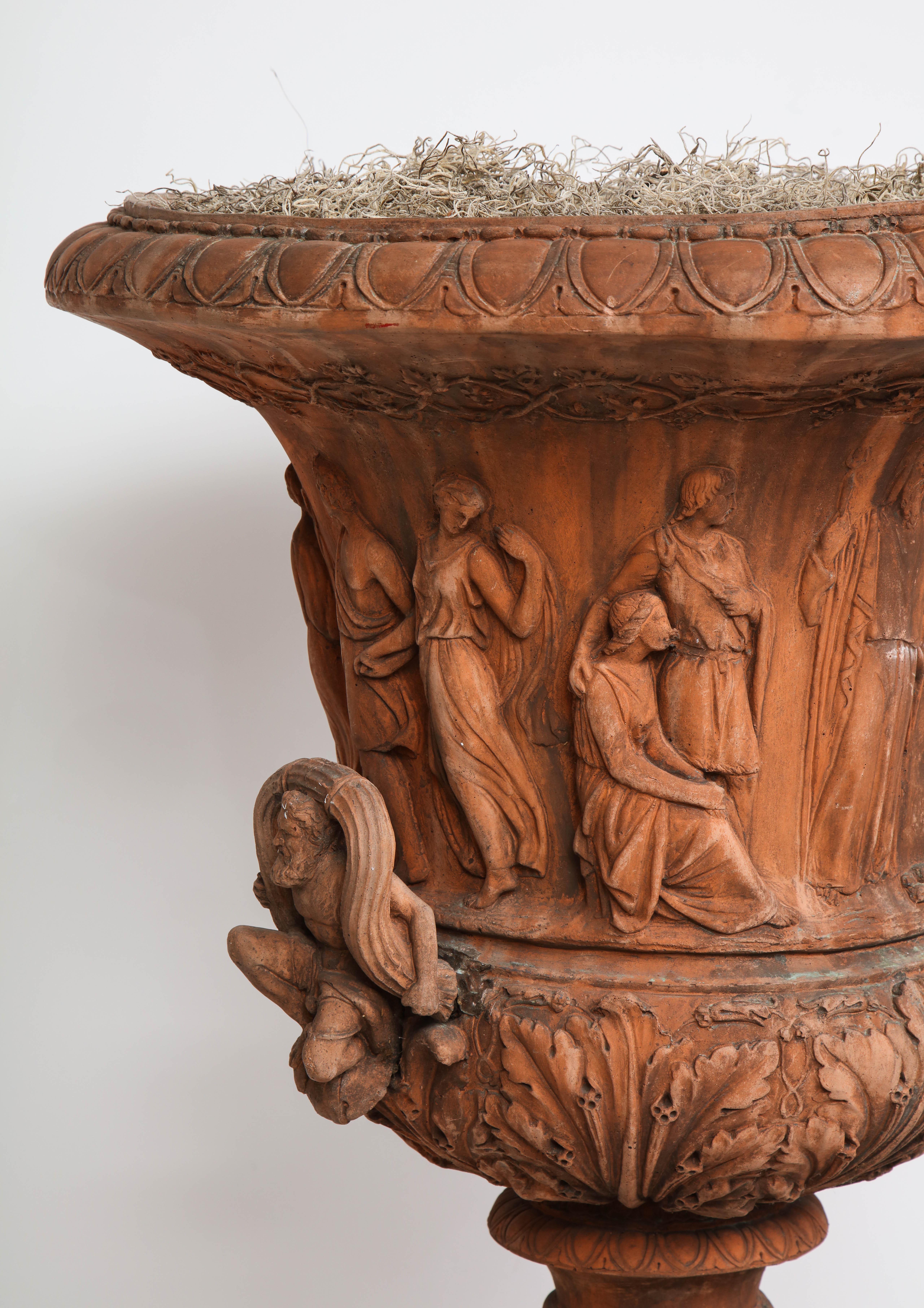 Large Terra Cotta Urn on Pedestal In Good Condition In Mt. Kisco, NY