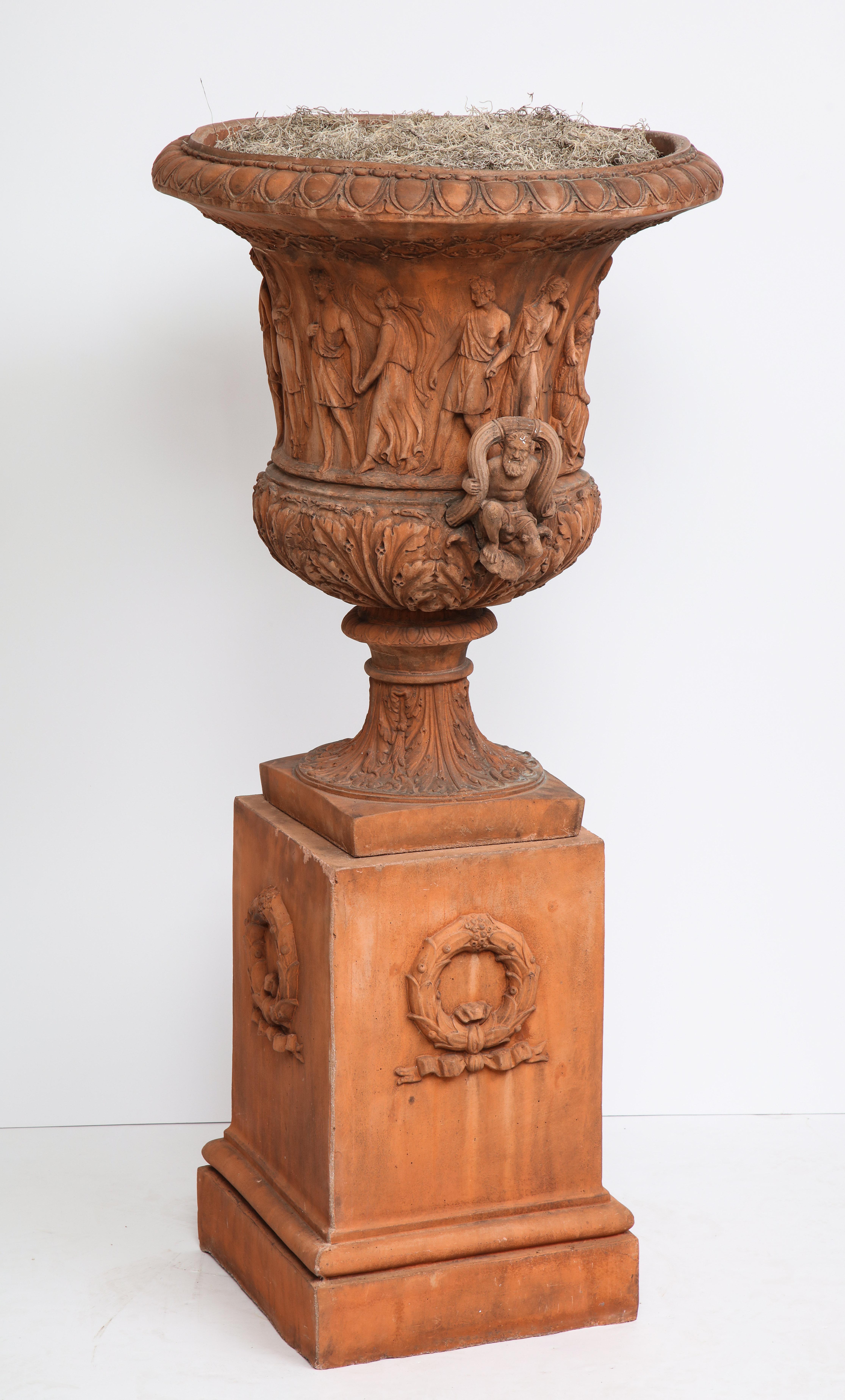 Terracotta Large Terra Cotta Urn on Pedestal