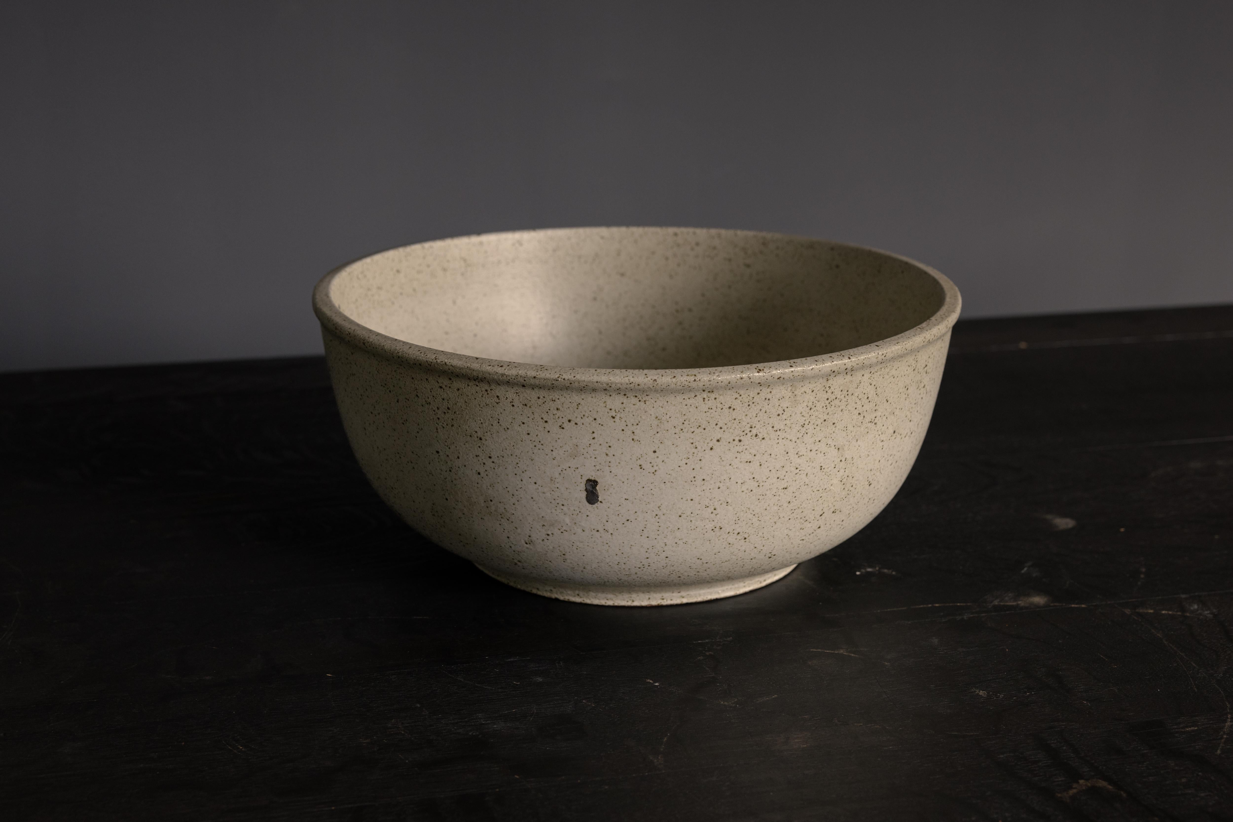 Large Speckled Bowl for Terra Major Gourmet Ware by David Cressey, Architectural Pottery, c. 1970's, USA
Glazed Stone White

H 7.5