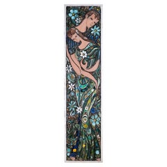 Large terracotta and enameled ceramic plaque, H188cm, France, 1970s