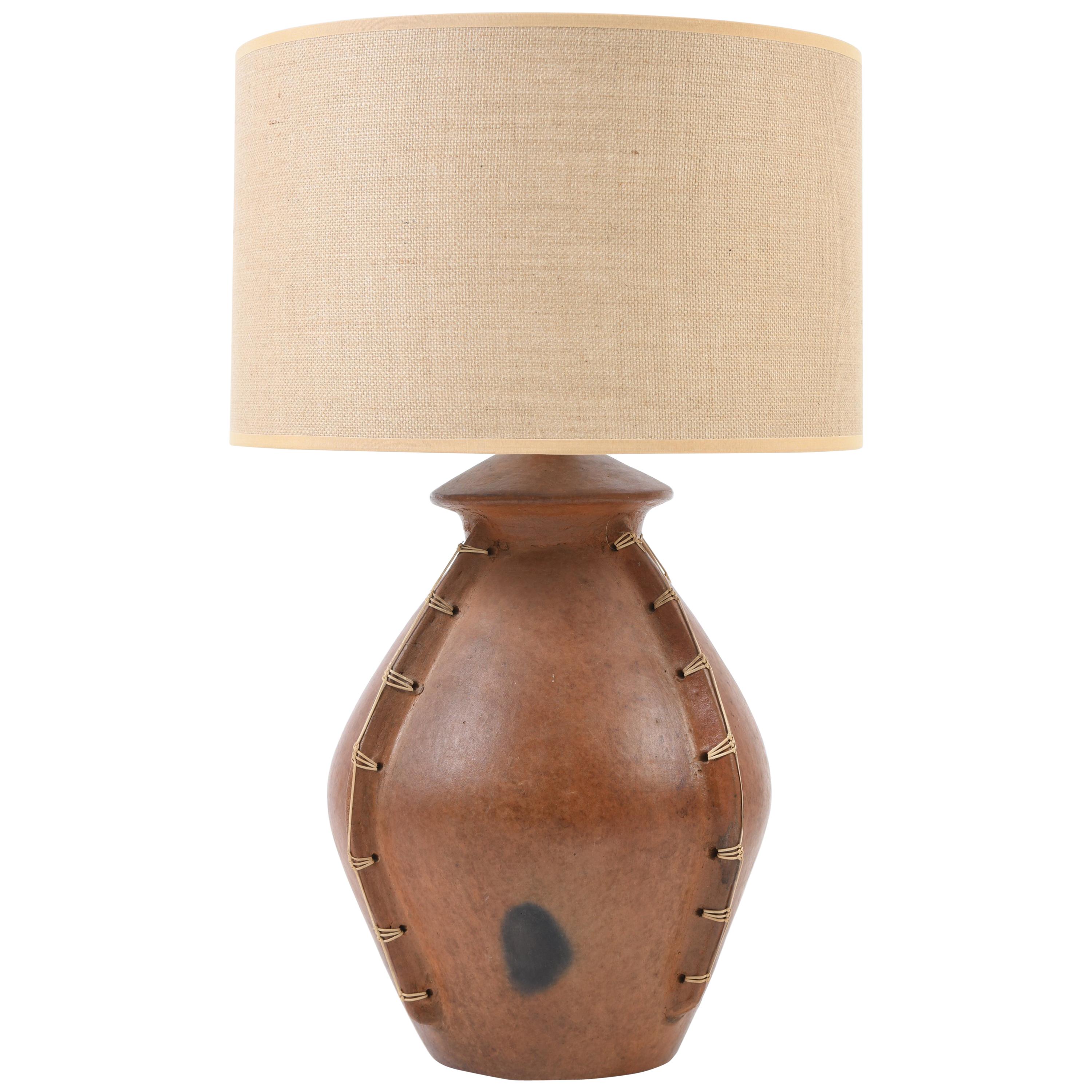 Large Terracotta and Rattan African Lamp