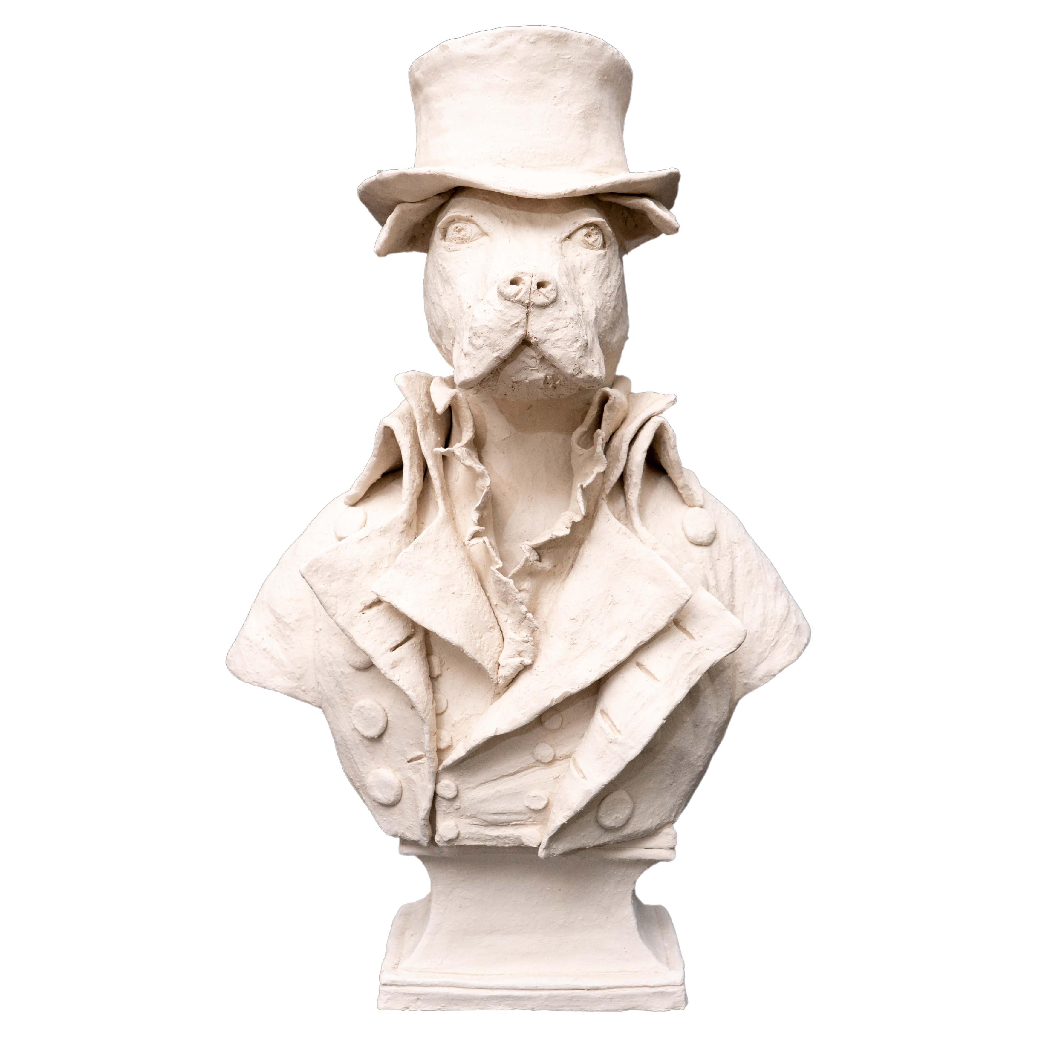 Large Terracotta Anthropomorphic Figure of a Dog Wearing a Top Hat
