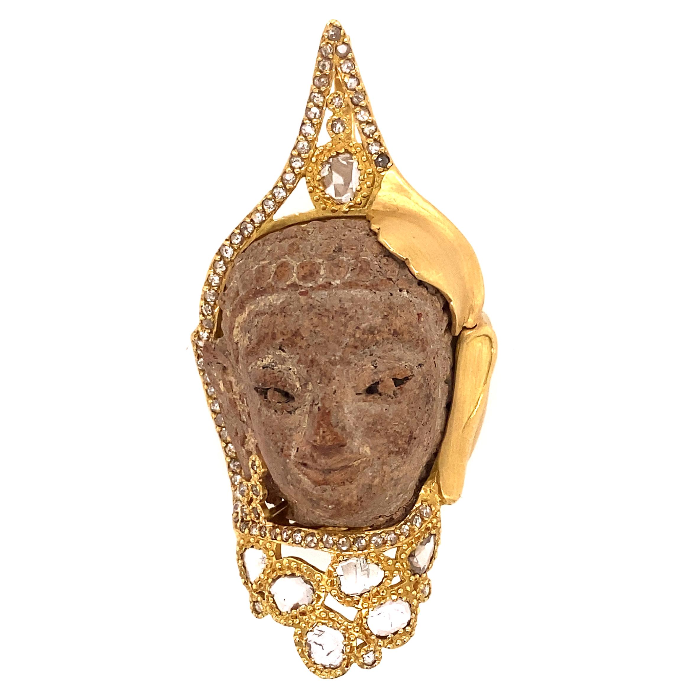 Large Terracotta Buddha Head Pendant with 2.25 Carat Diamonds