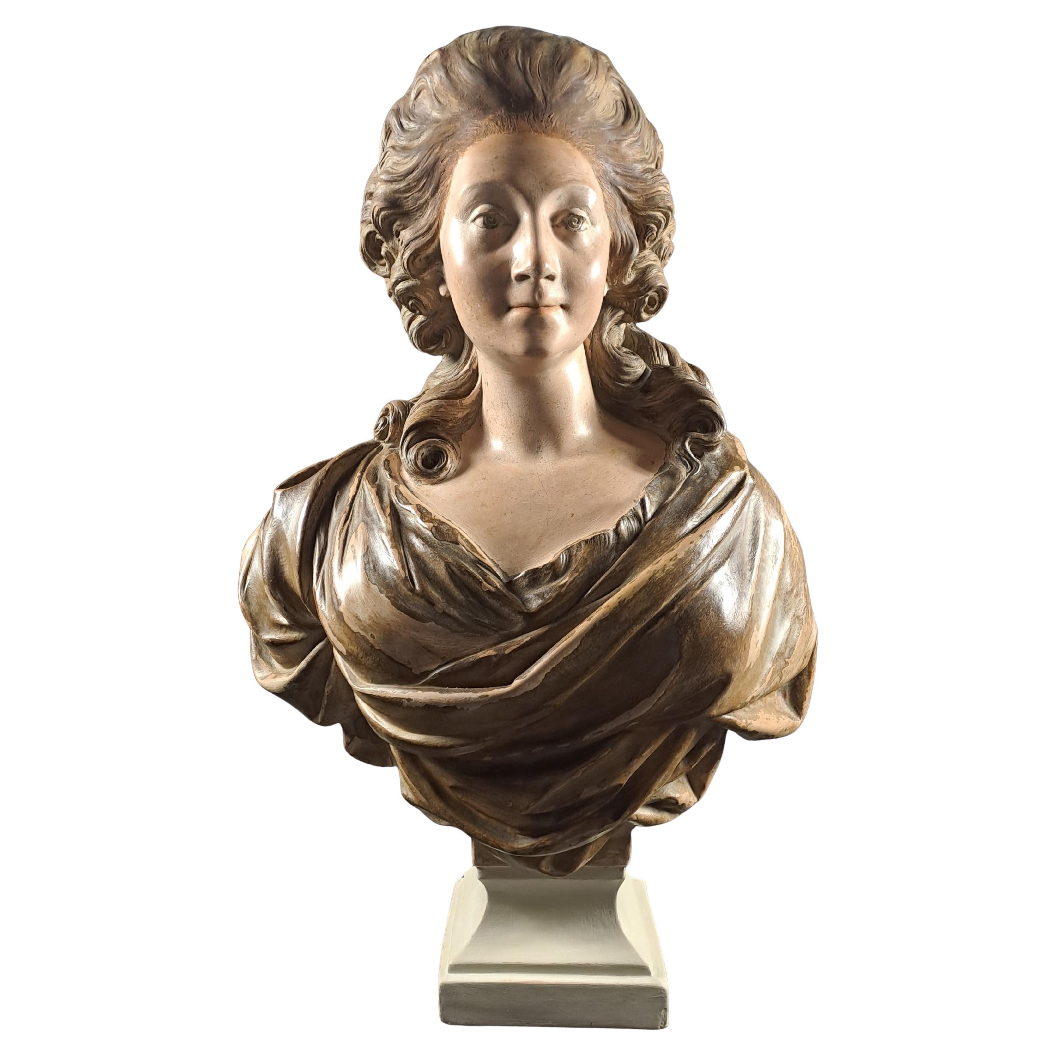 Grand buste en terre cuite - Dame de qualité dans le style du 18e siècle
