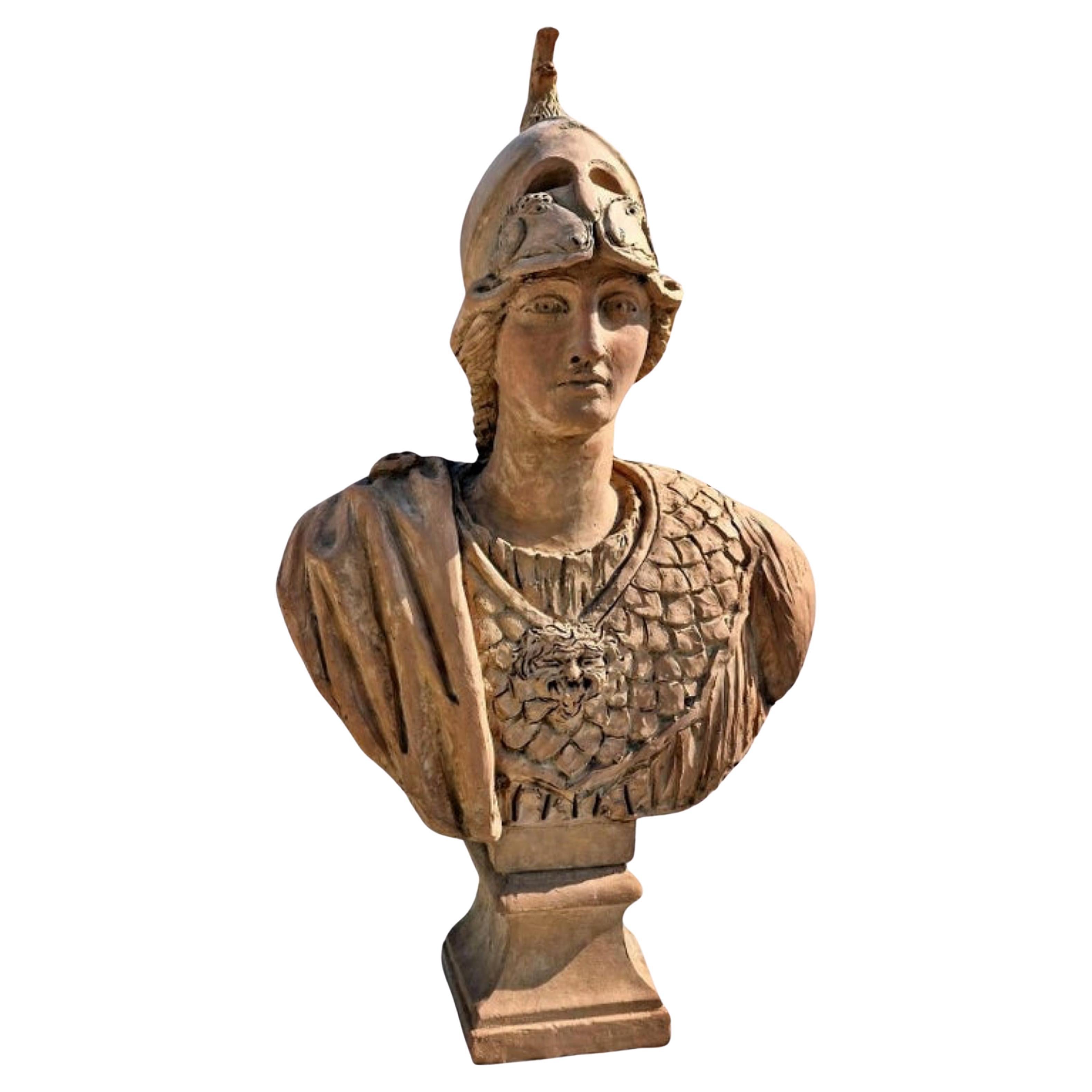 LARGE TERRACOTTA BUST OF ATHENA FROM THE VATICAN MUSEUMS Early 20th Century For Sale