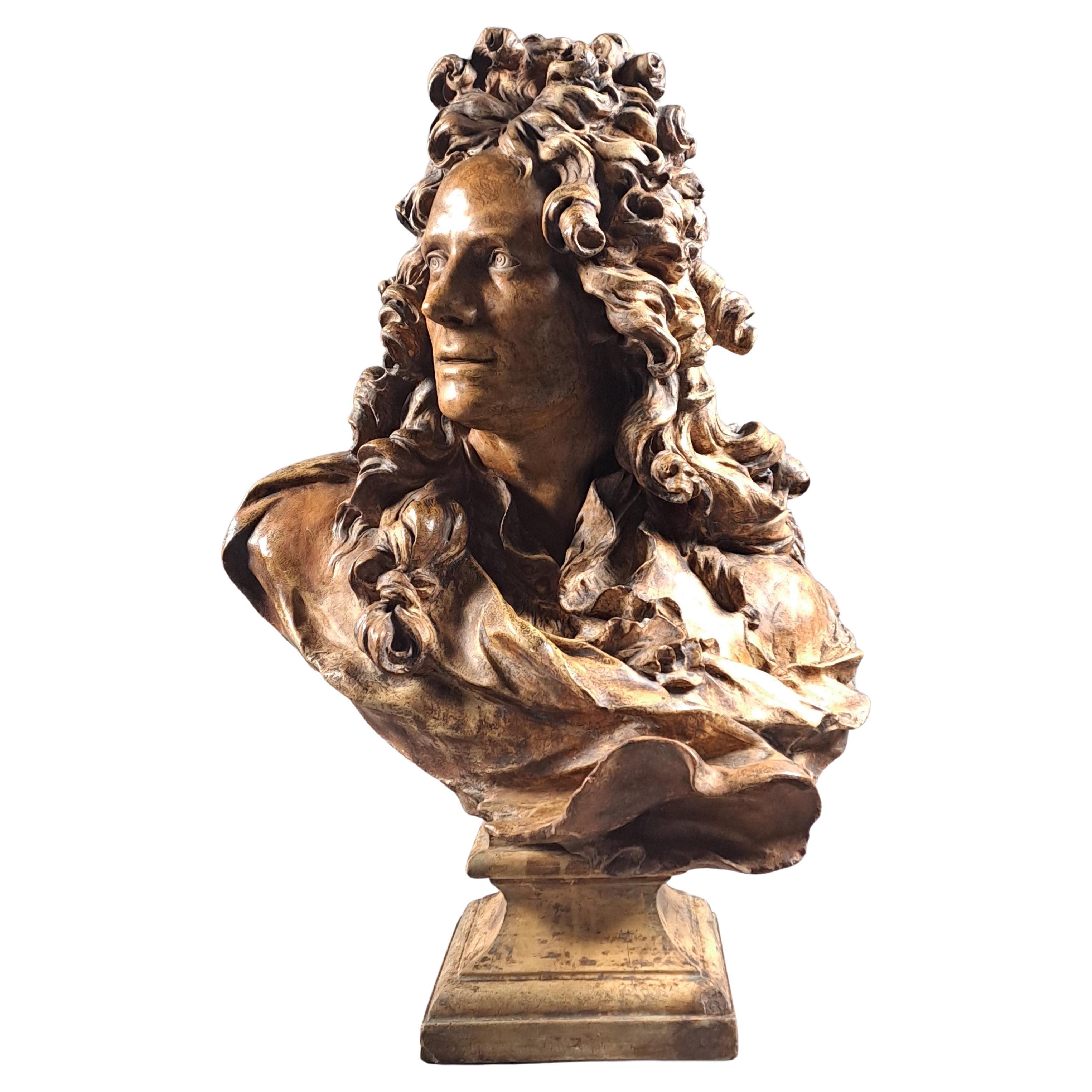 Large Terracotta Bust Of Corneille Van Clève After Caffieri