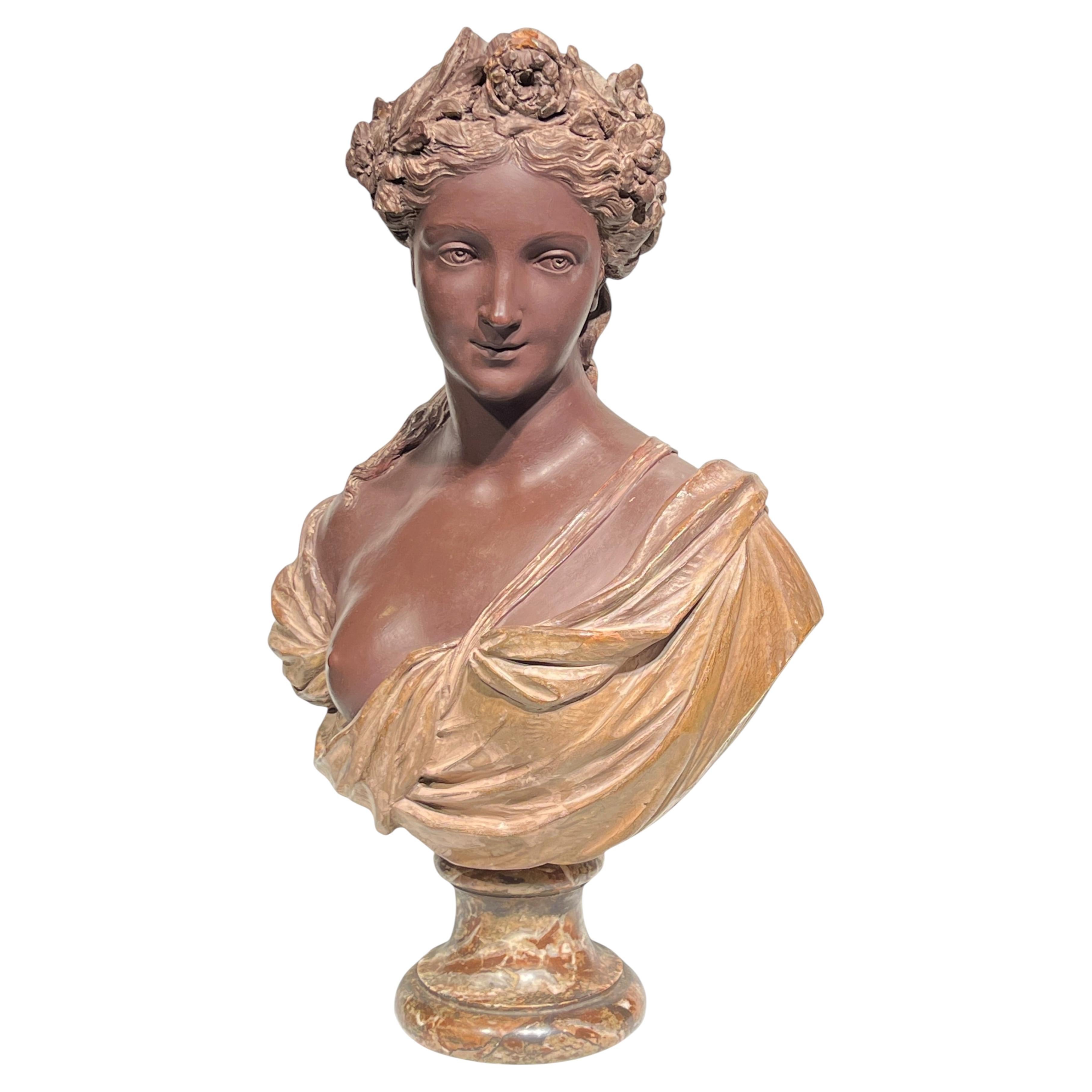 Large Terracotta Bust Sculpture of Lovely Neoclassical Female