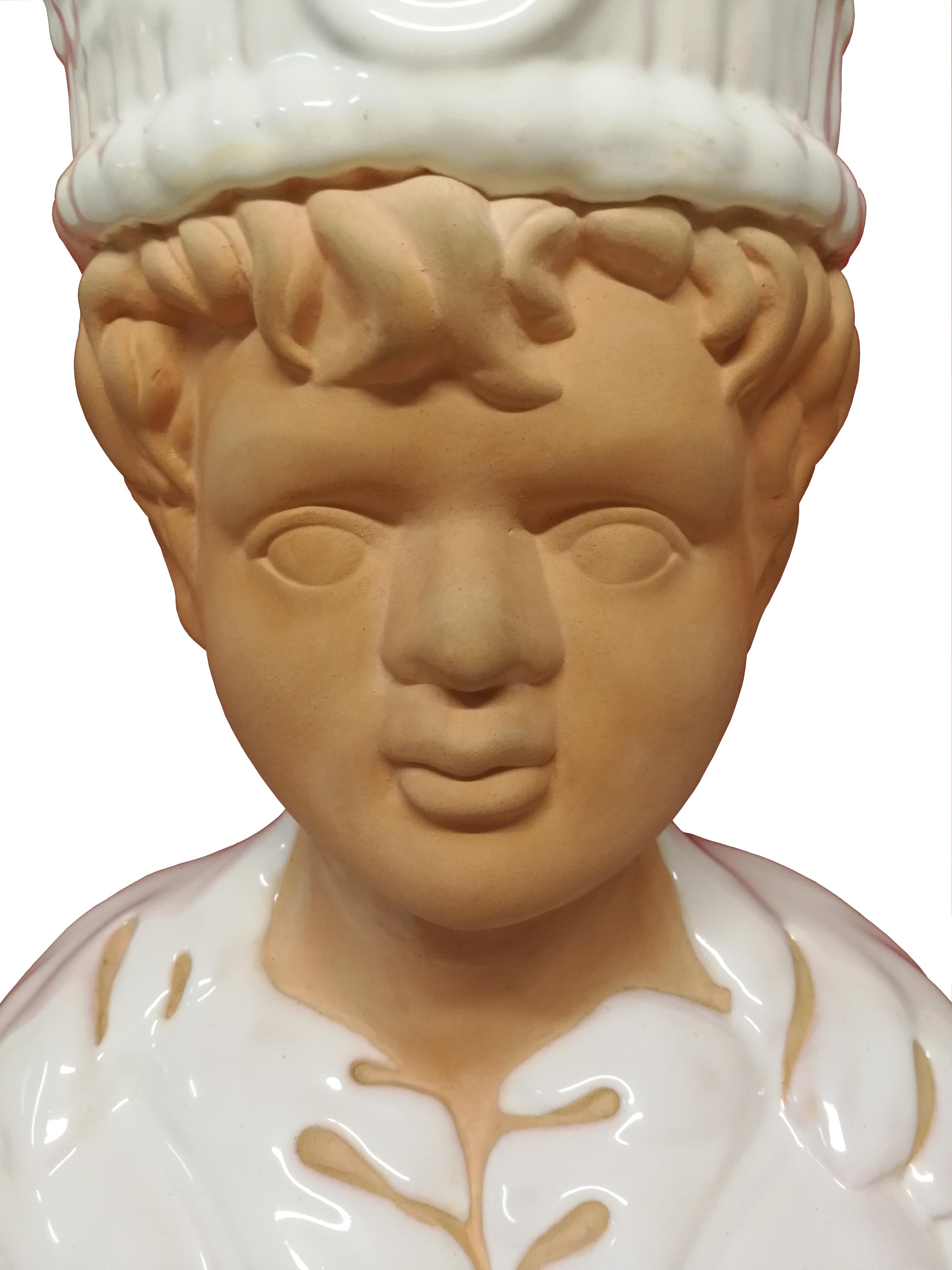 European Large Terracotta Buste of a Child Circa 1950