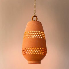 Lámpara Colgante Grande de Cerámica Terracota, Latón Envejecido, Colección Ajedrez Atzompa