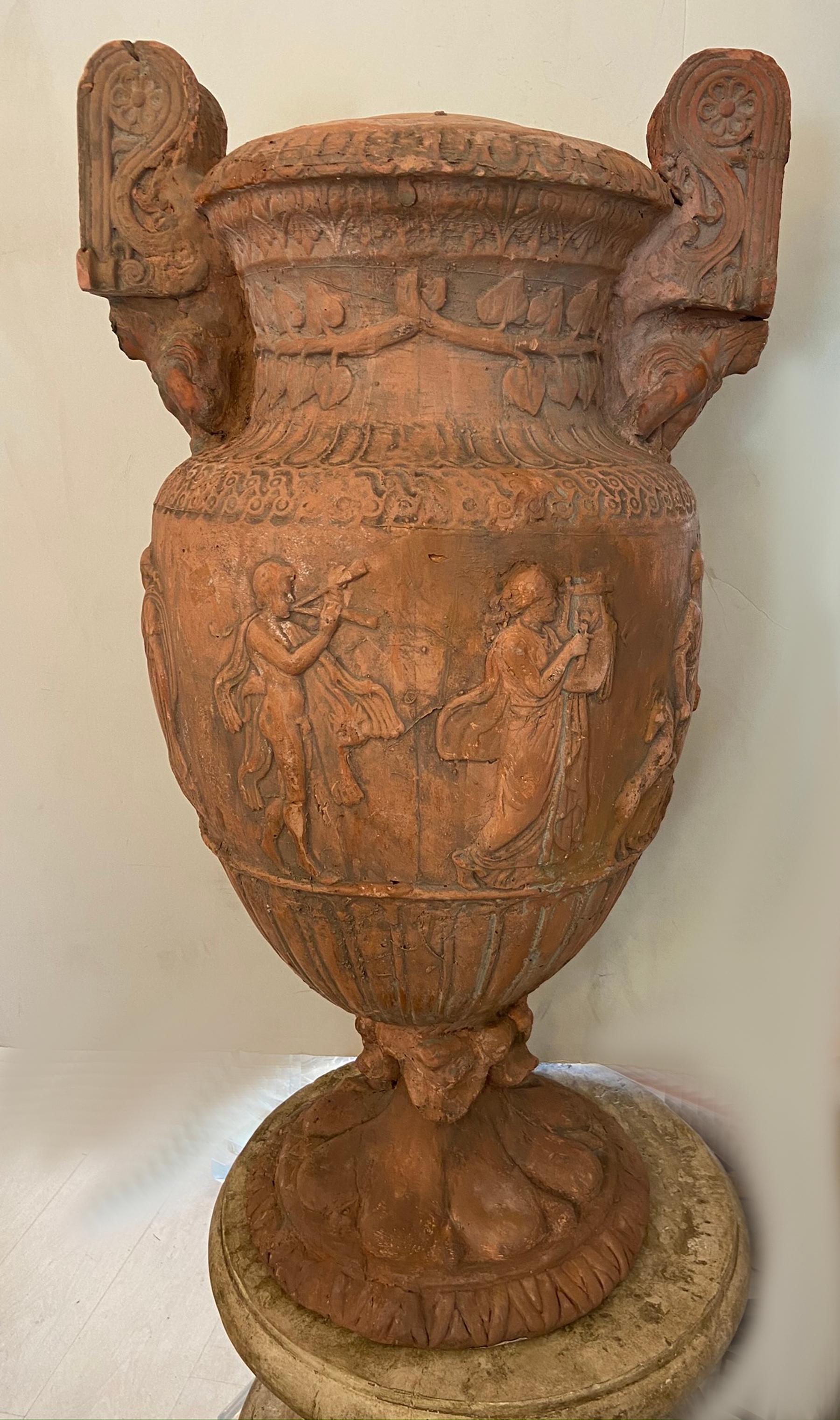  Pair Terra cotta Classical Urns 4