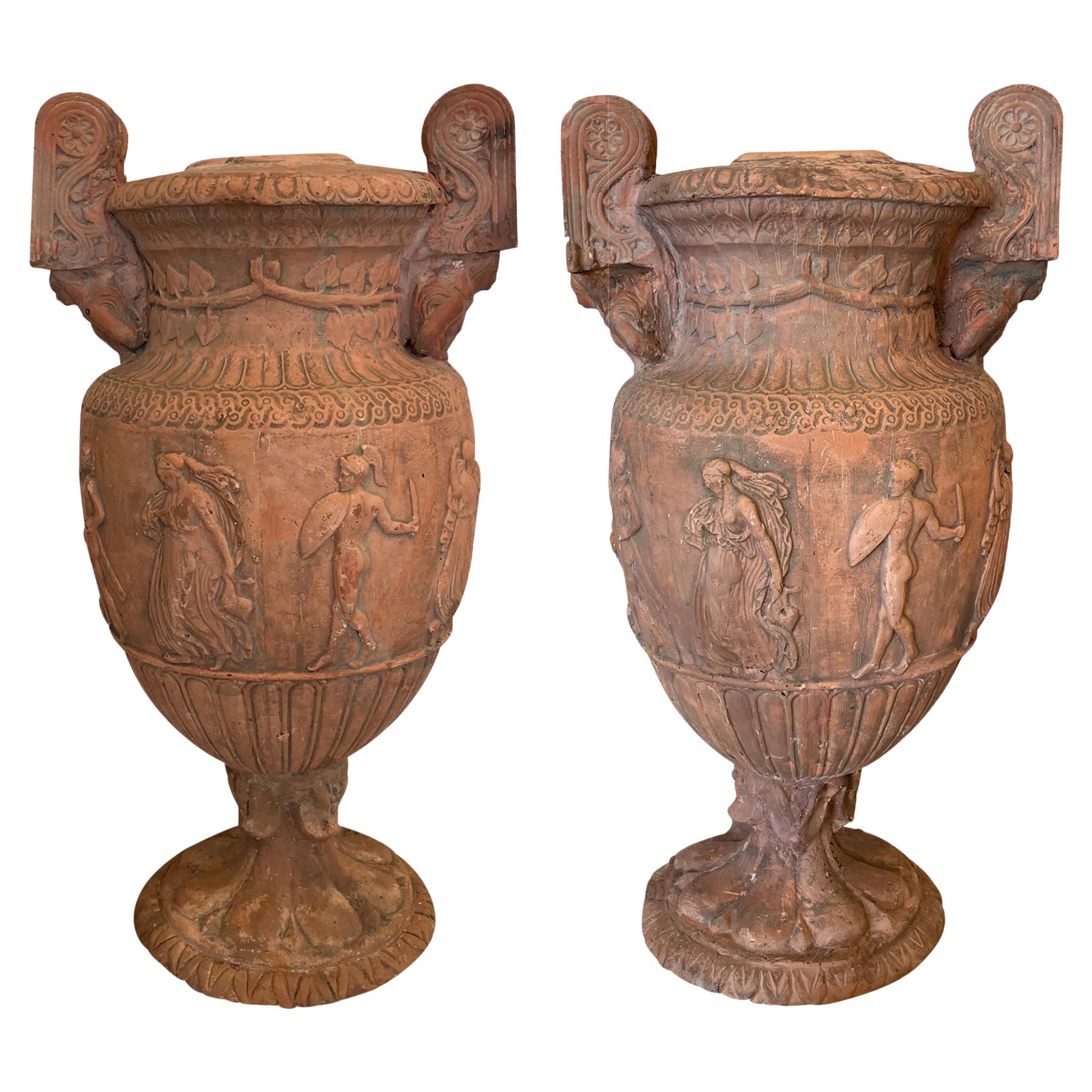  Pair Terra cotta Classical Urns