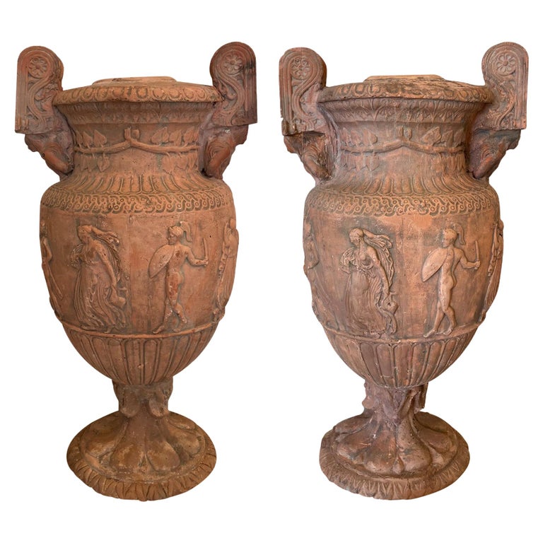 Large Terracotta Classical Urns For Sale at 1stdibs