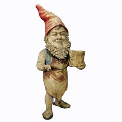 Large Terracotta Garden Gnome with Flower Pot, Germany ca. 1920s