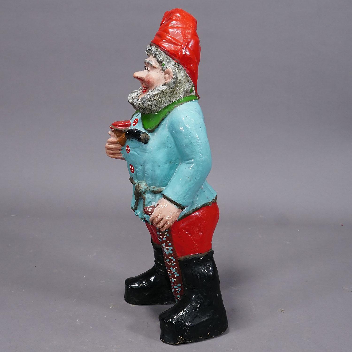Large Terracotta Garden Gnome with Pipe, Germany ca. 1920s In Good Condition For Sale In Berghuelen, DE