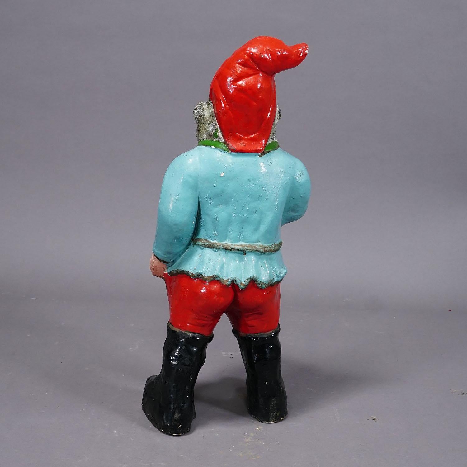 20th Century Large Terracotta Garden Gnome with Pipe, Germany ca. 1920s For Sale