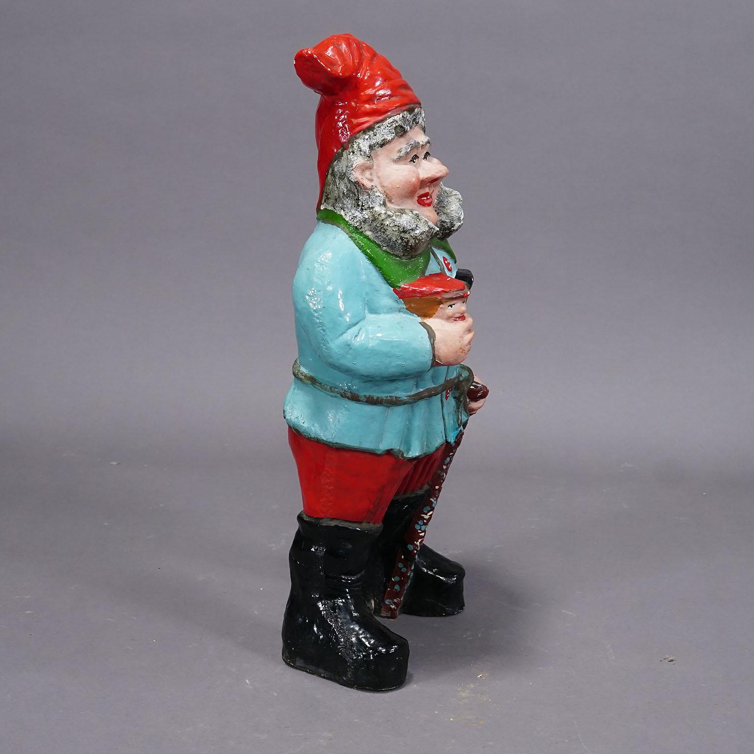 20th Century Large Terracotta Garden Gnome with Pipe, Germany ca. 1920s For Sale
