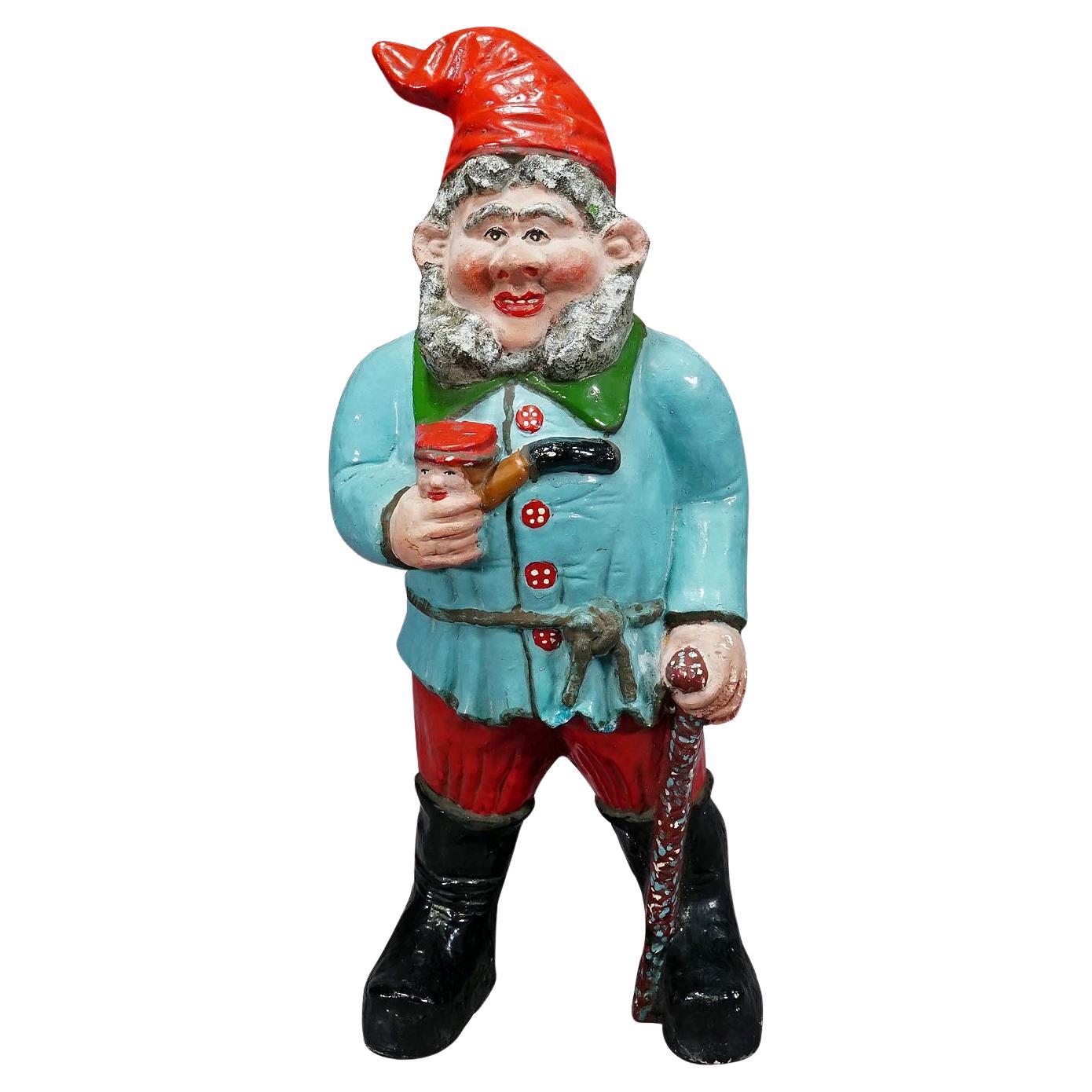 Large Terracotta Garden Gnome with Pipe, Germany ca. 1920s For Sale