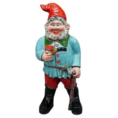 Vintage Large Terracotta Garden Gnome with Pipe, Germany ca. 1920s