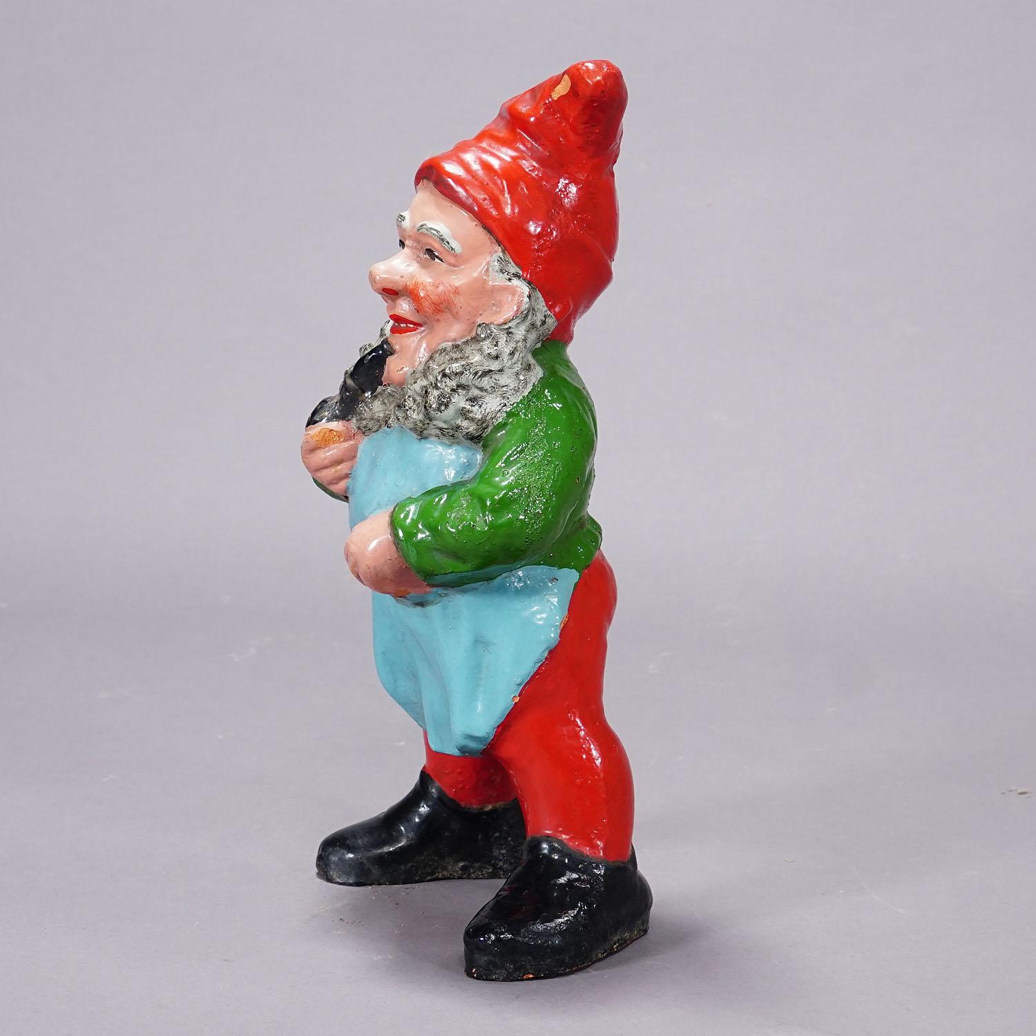 Victorian Large Terracotta Garden Gnome with Pipe, Germany ca. 1930s