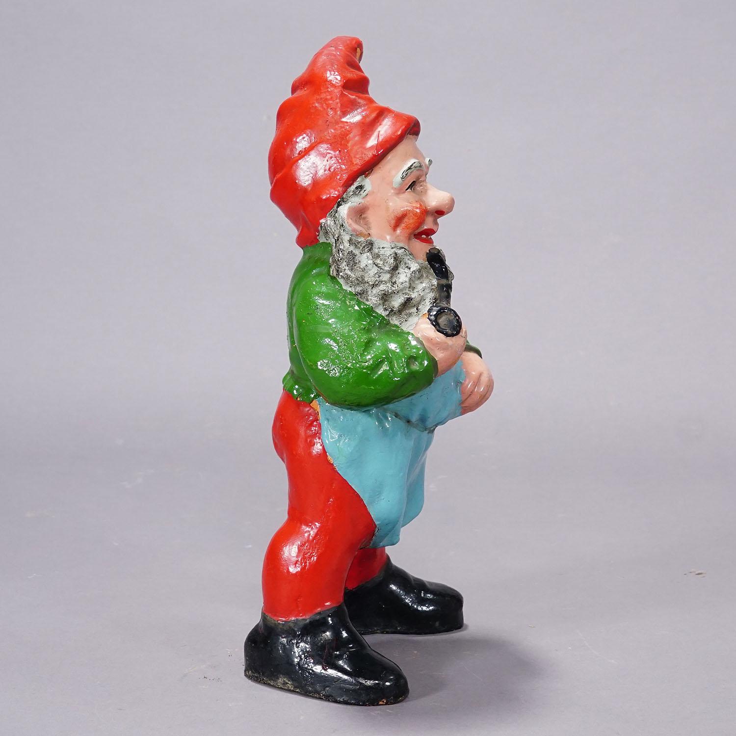 Large Terracotta Garden Gnome with Pipe, Germany ca. 1930s In Good Condition In Berghuelen, DE