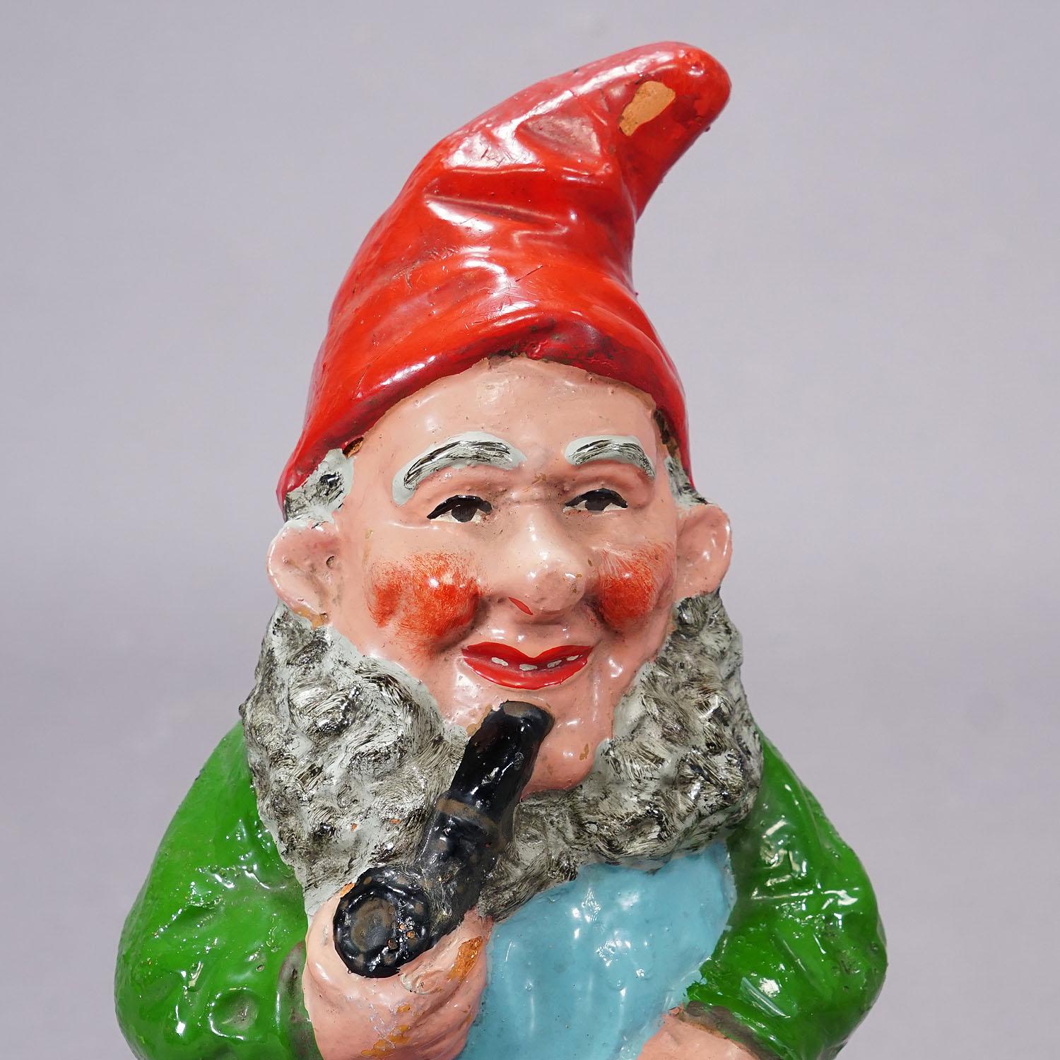 20th Century Large Terracotta Garden Gnome with Pipe, Germany ca. 1930s