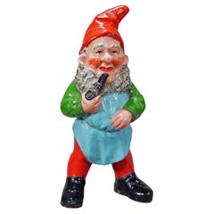 Antique Large Terracotta Garden Gnome with Pipe, Germany ca. 1930s