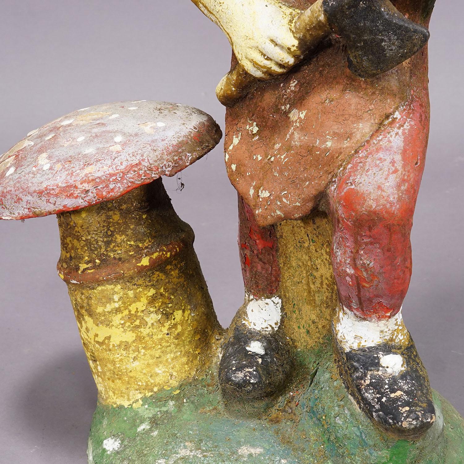 Large Terracotta Garden Gnome with Toadstool, Germany ca. 1920s For Sale 2