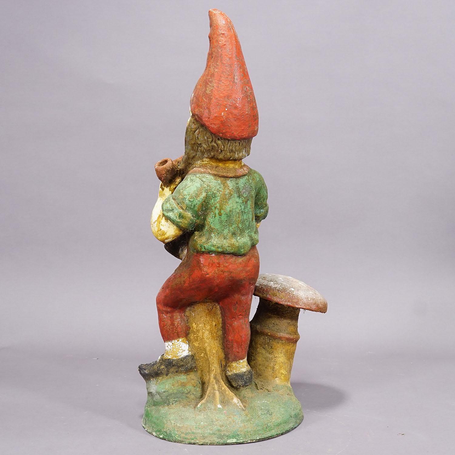 Large Terracotta Garden Gnome with Toadstool, Germany ca. 1920s For Sale 3